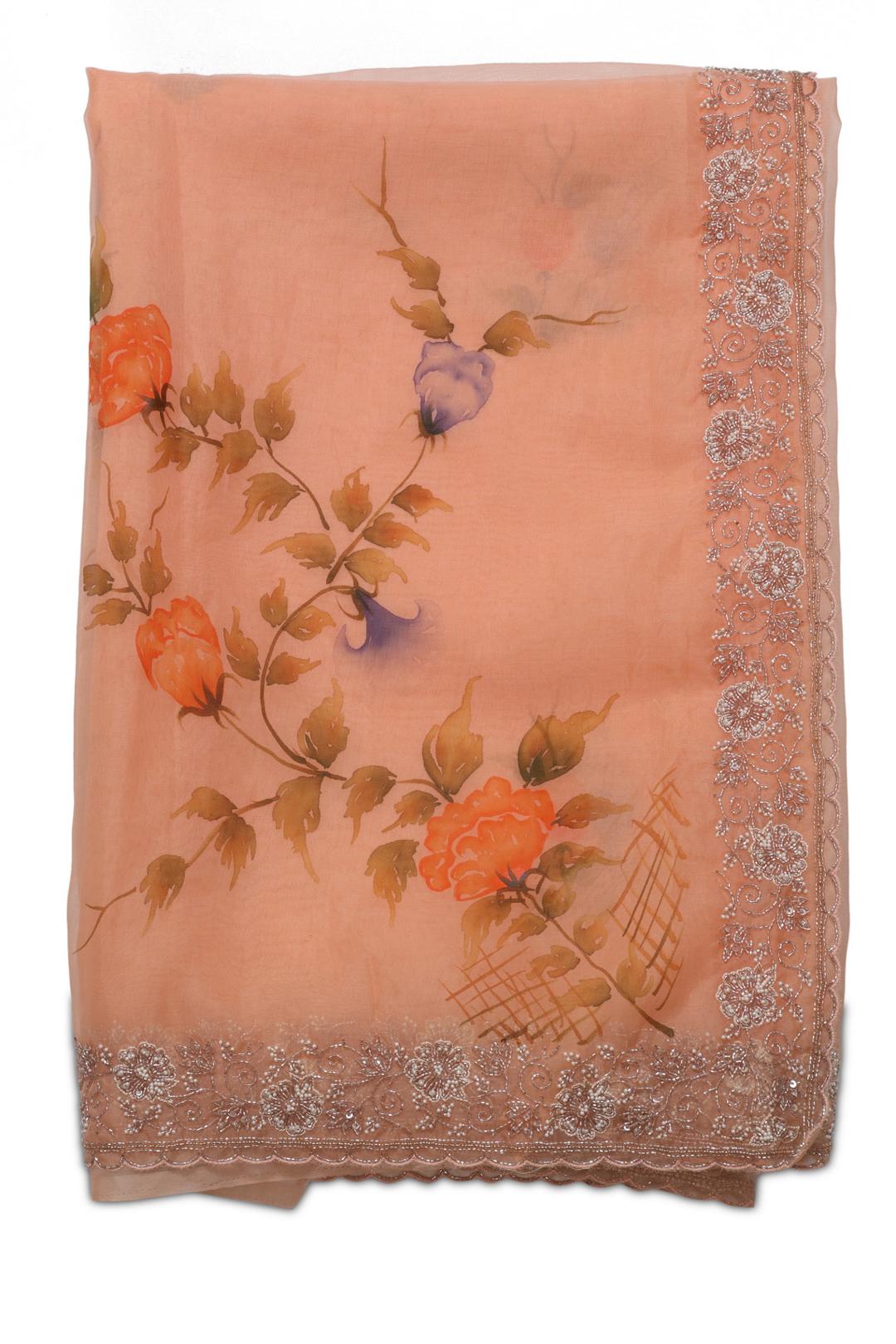 Peach Printed Organza Saree DS0176B