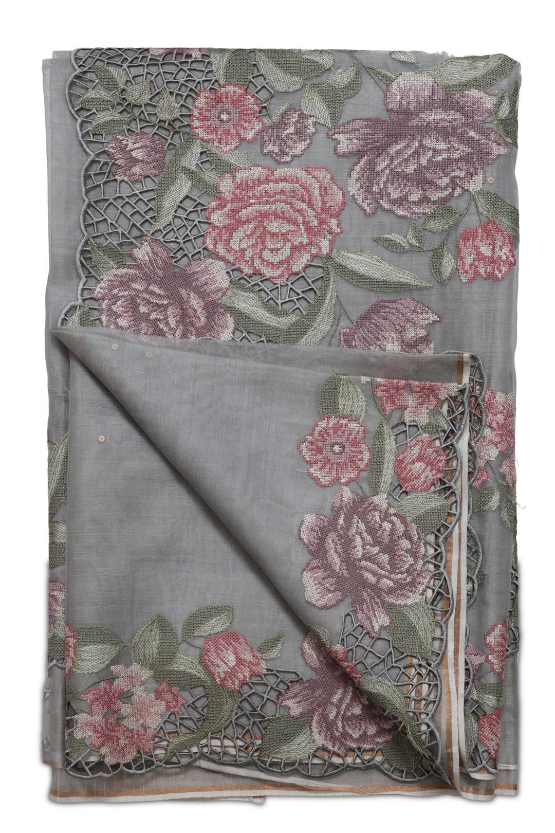 Grey Embroidered Organza Saree F00066