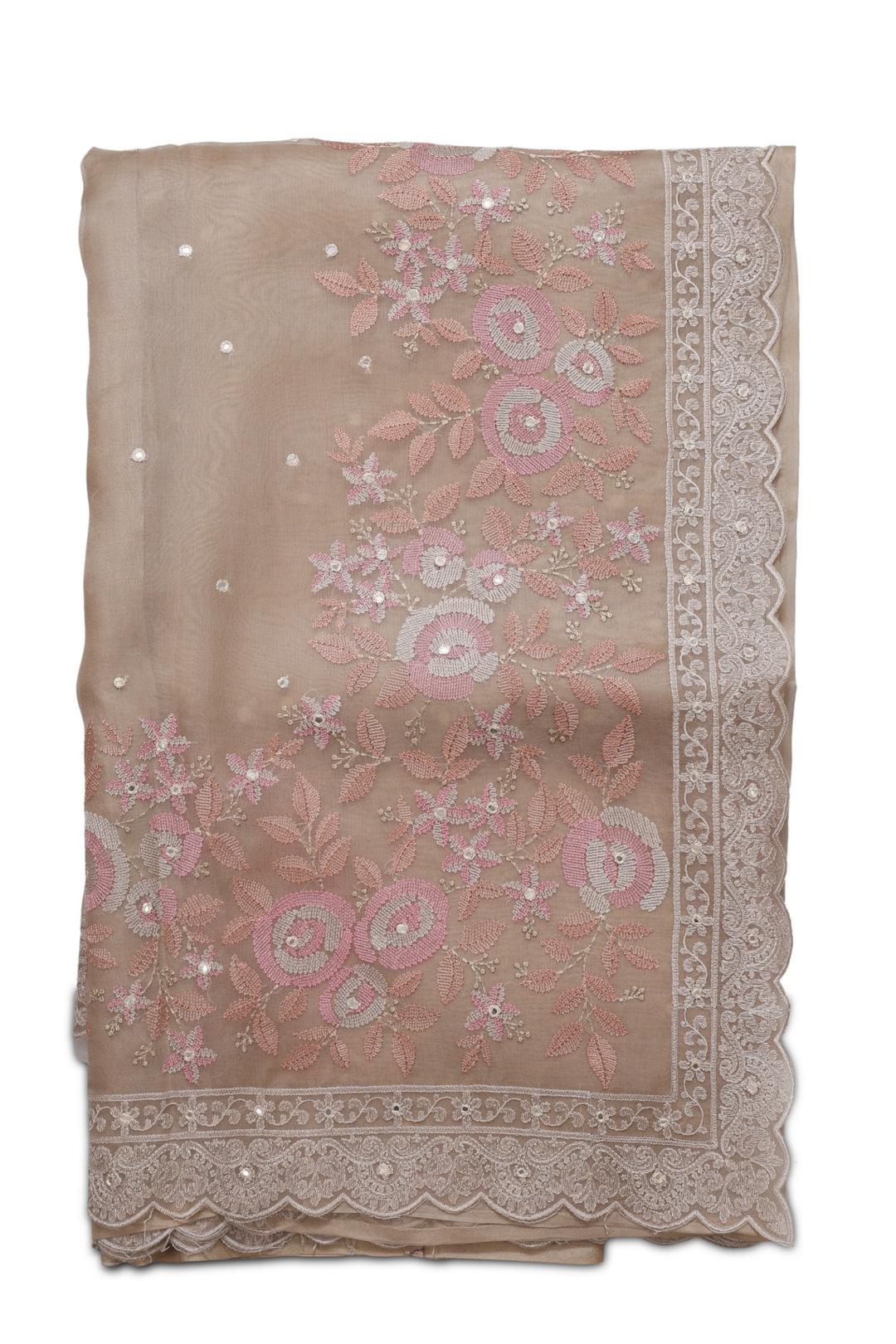 Beige Embroidered Organza Saree F00124