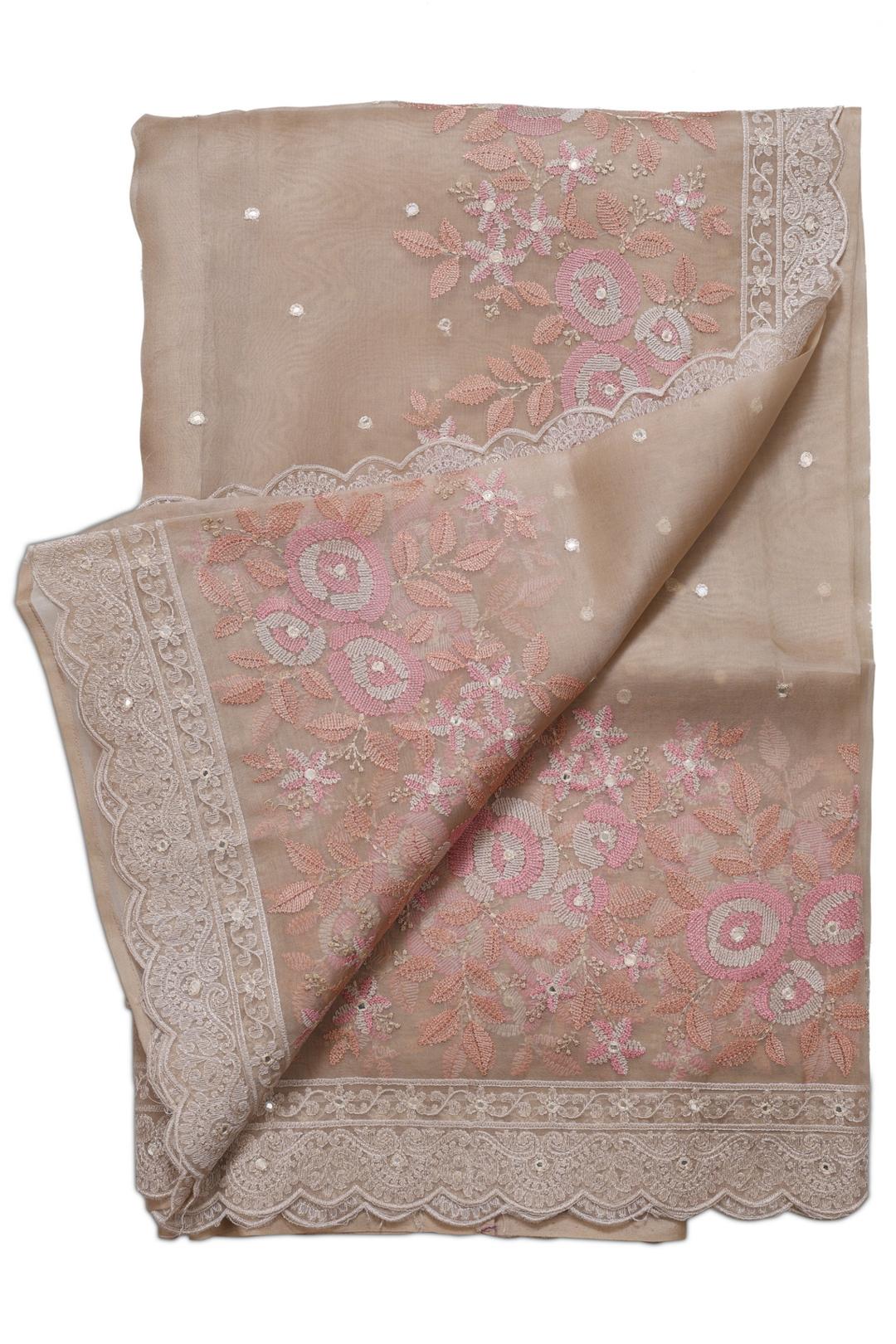 Beige Embroidered Organza Saree F00124