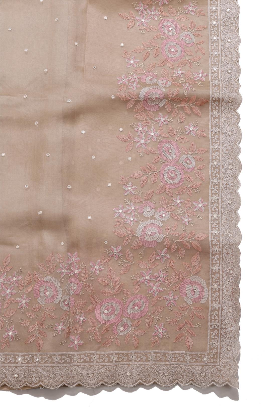 Beige Embroidered Organza Saree F00124