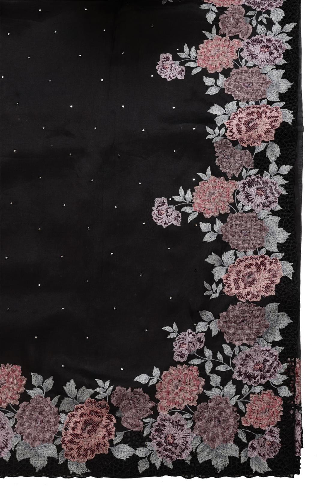 Black Embroidered Organza Saree F00172