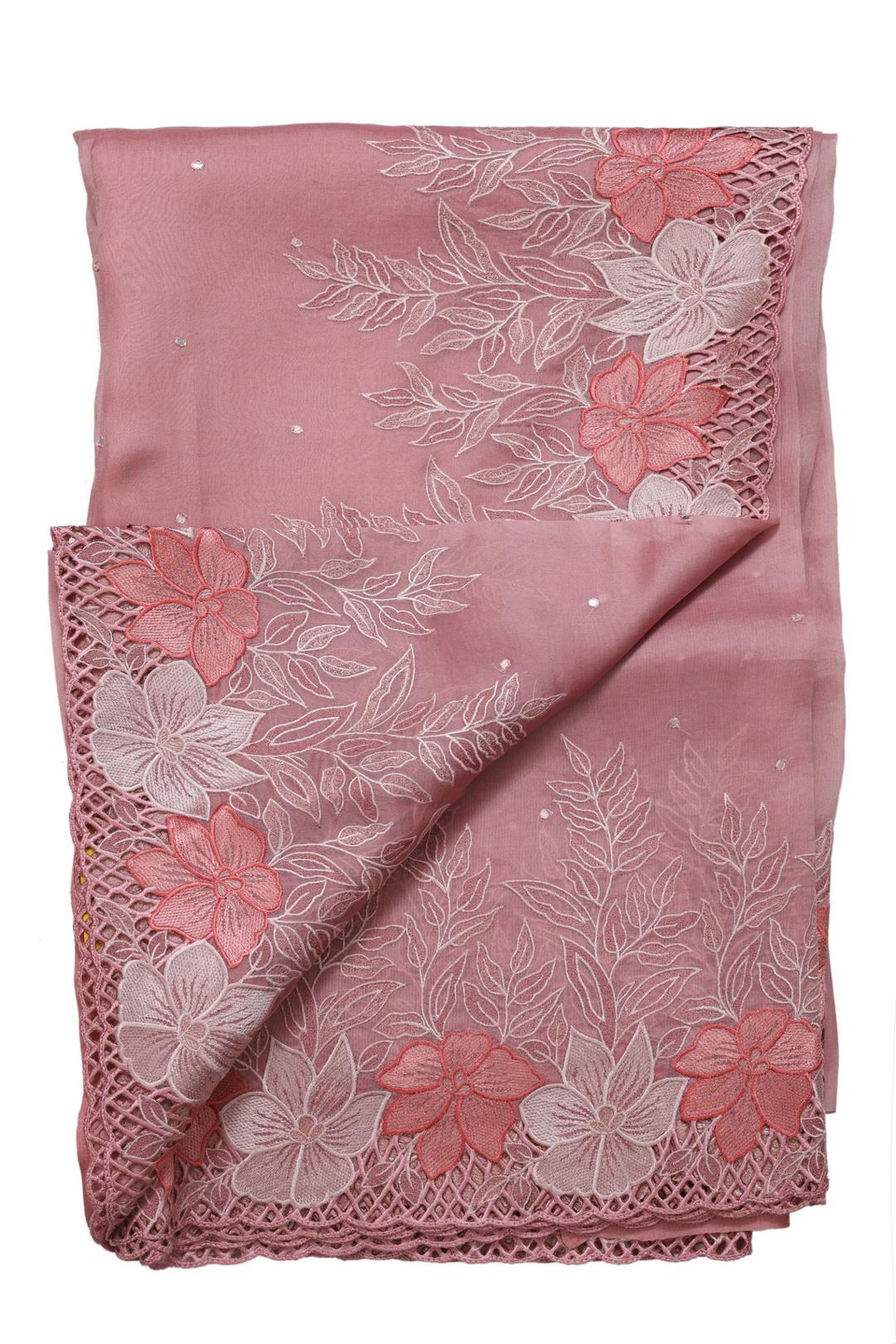 Baby Pink Embroidered Organza Saree F00123