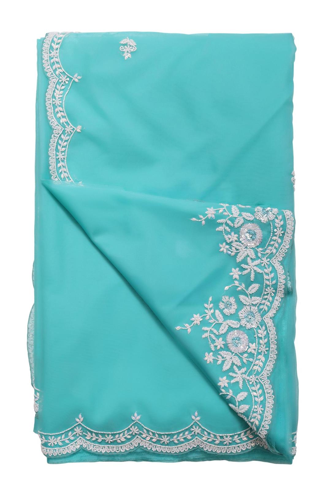 Blue Embroidered Organza Saree F00899D