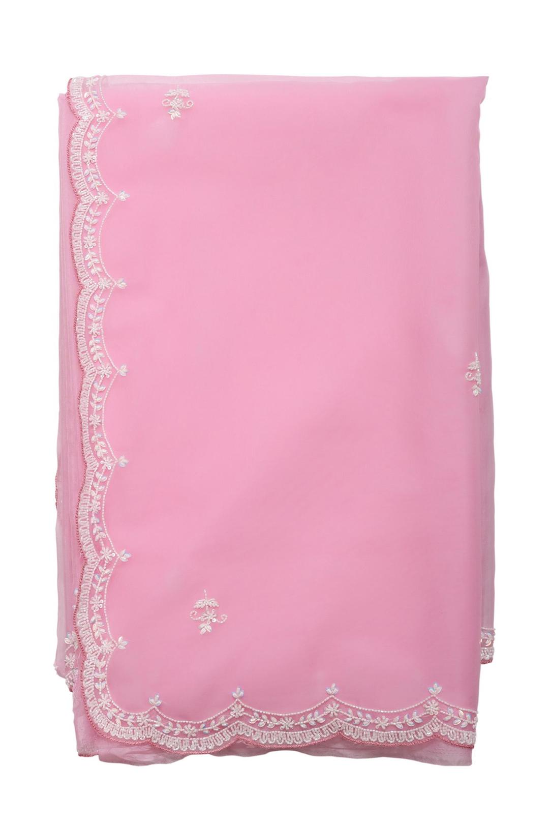 Baby Pink Embroidered Organza Saree F00899E