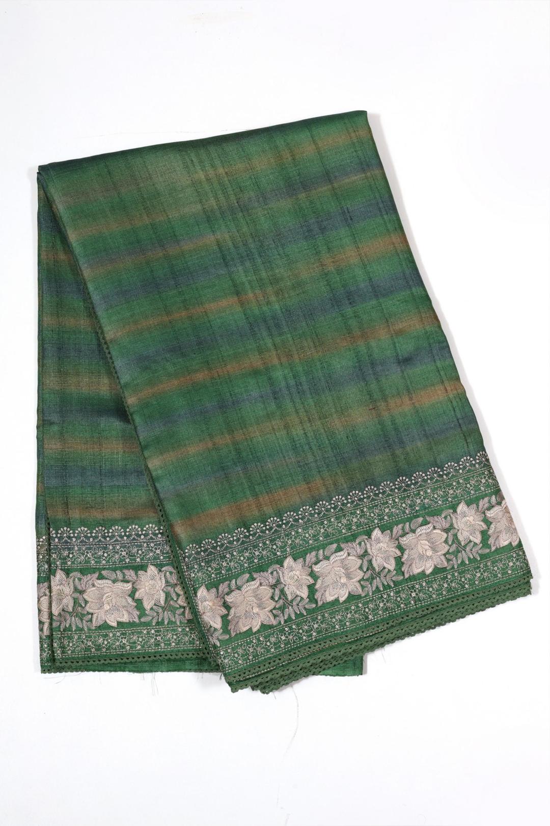 Dark Green Embroidered Tussar Saree F00118A