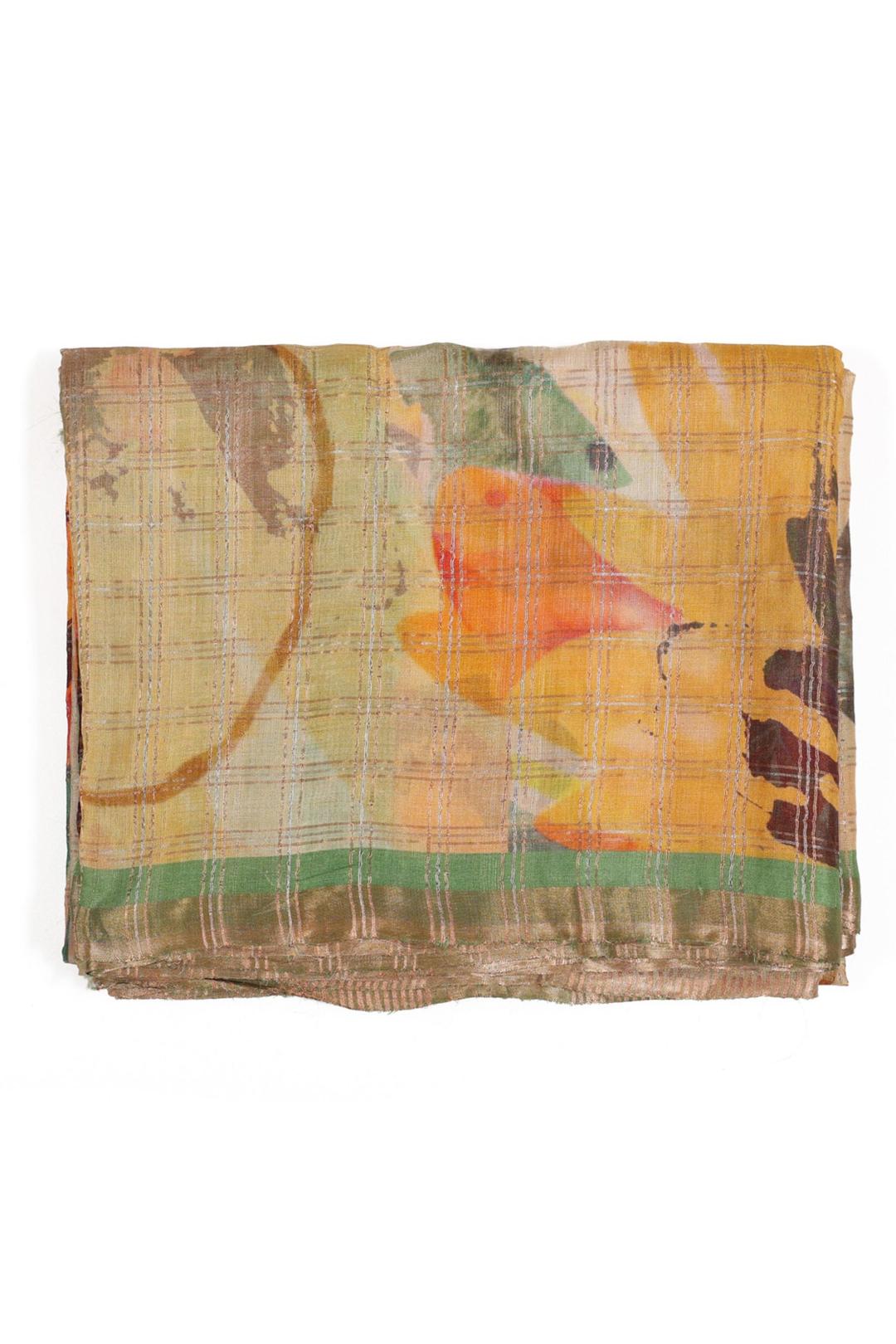 Off White Multicolor Printed Tussar Saree F00697N