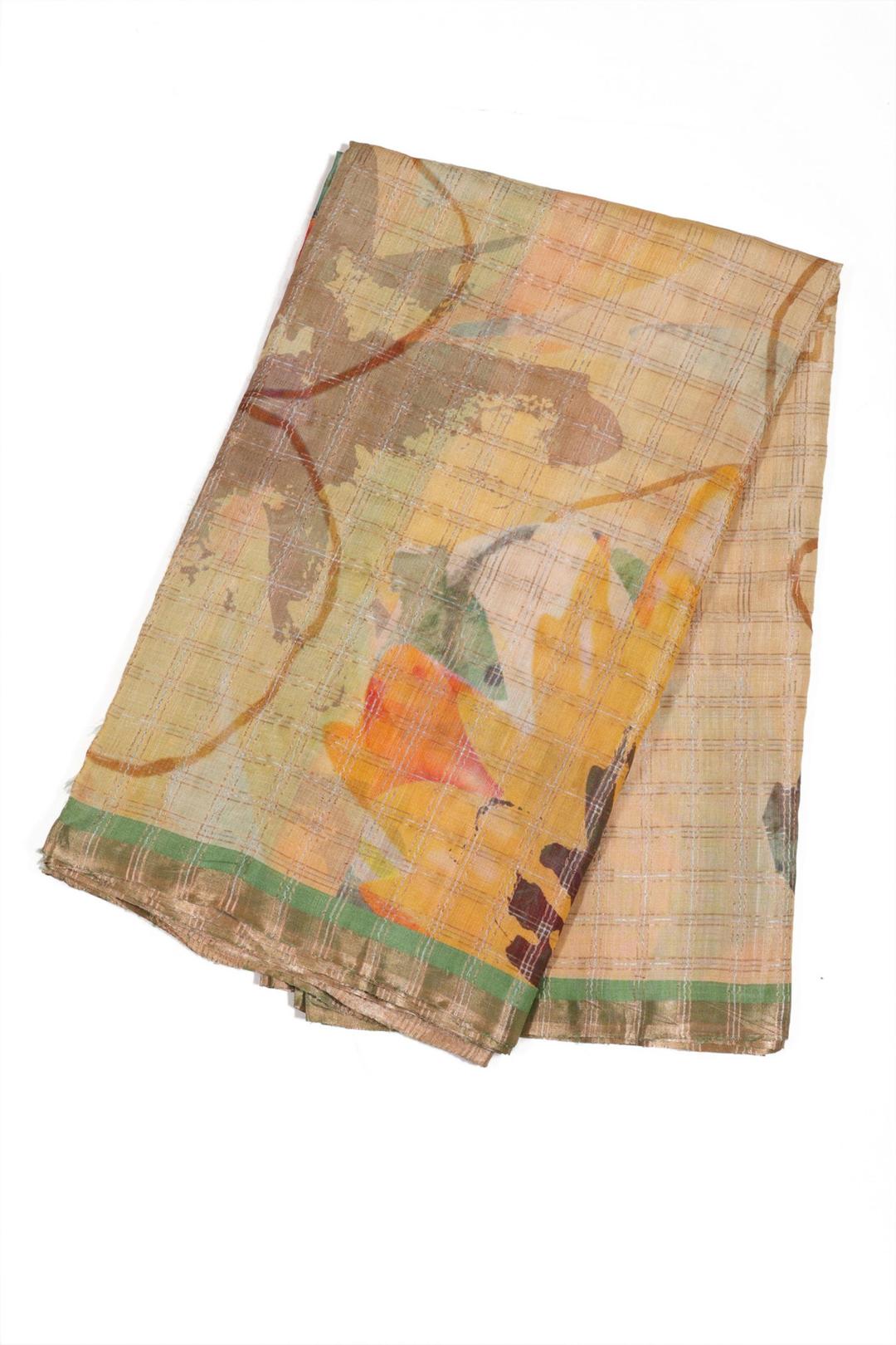 Off White Multicolor Printed Tussar Saree F00697N