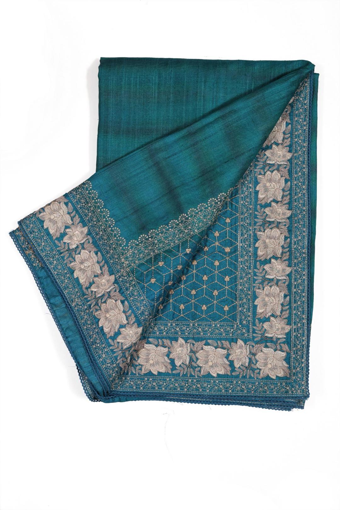 Blue Embroidered Tussar Saree F00118C