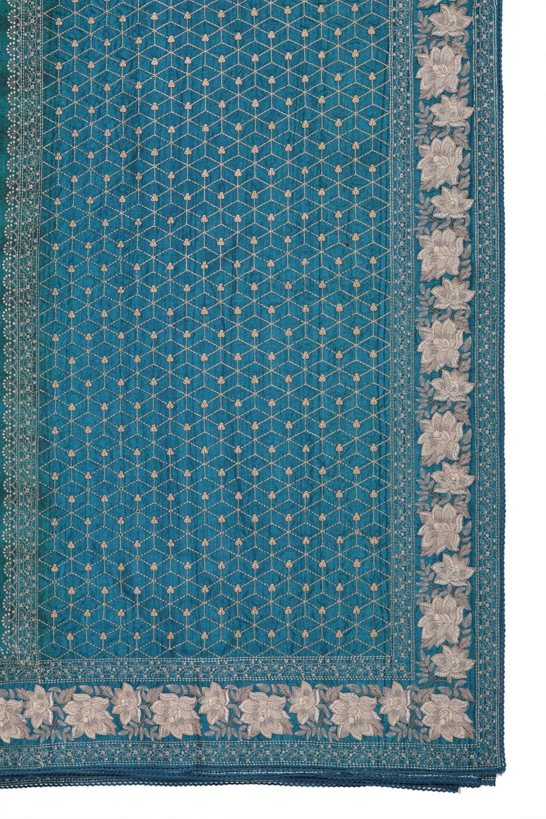 Blue Embroidered Tussar Saree F00118C