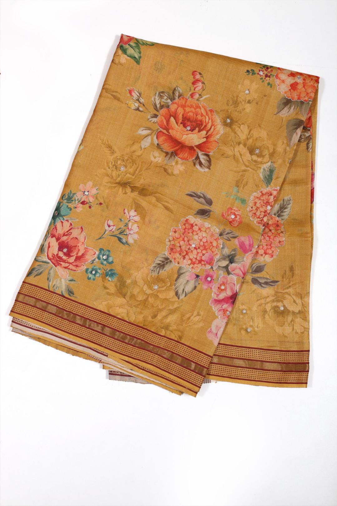 Mustard Printed Tussar Saree ES0496