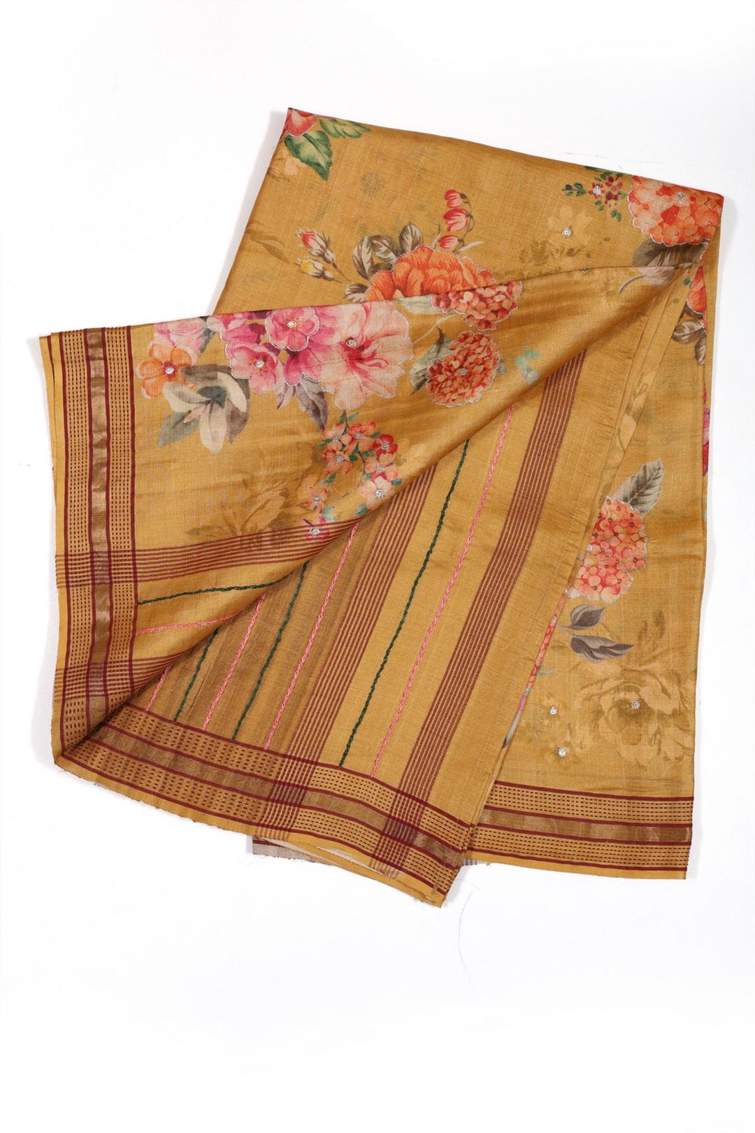 Mustard Printed Tussar Saree ES0496