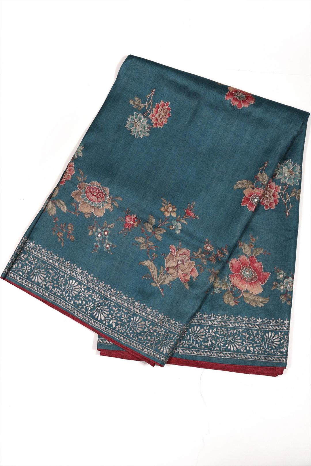 Royal Blue Printed Tussar Saree F00068