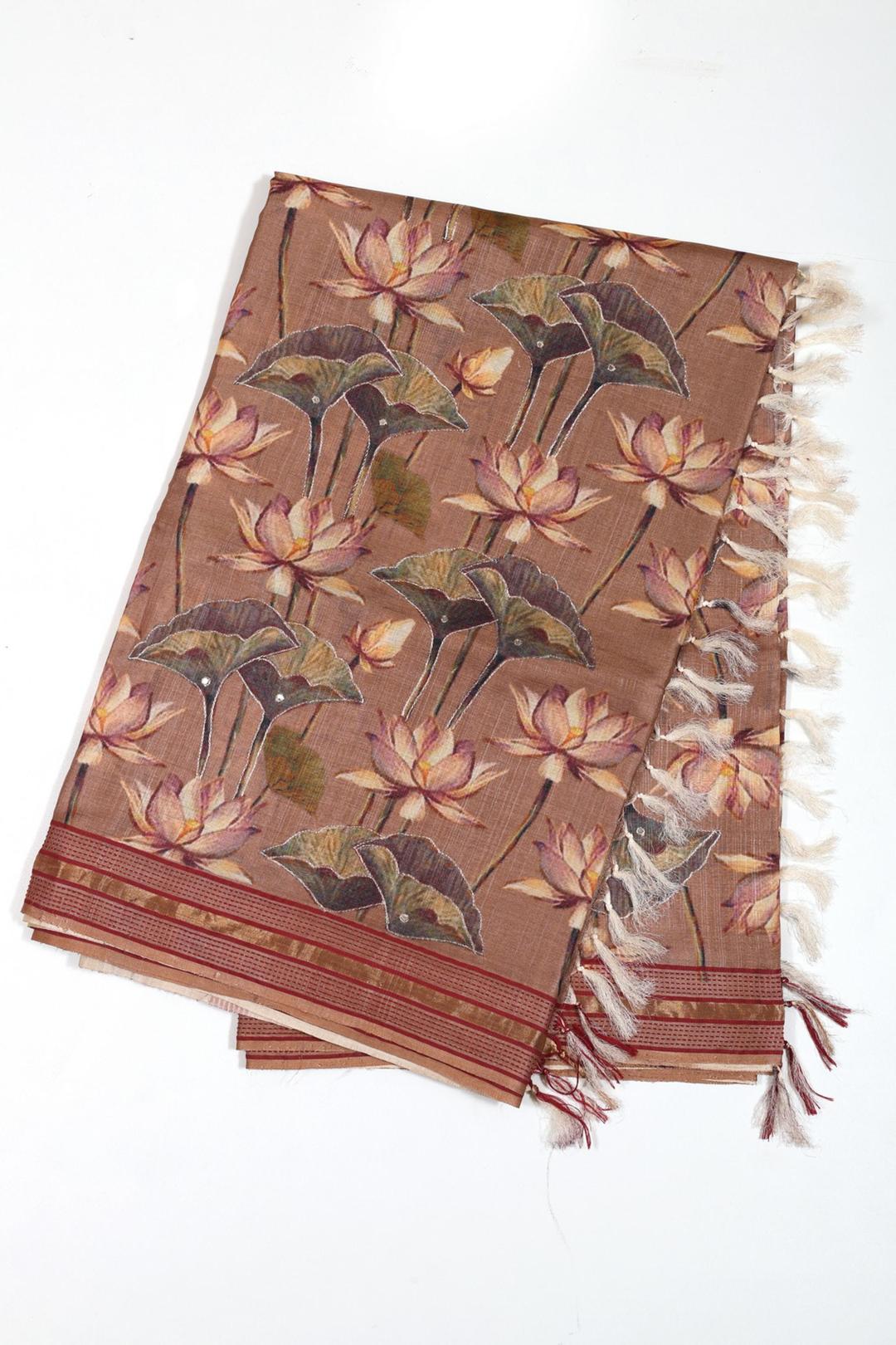 Light Brown Printed Tussar Saree ES0497