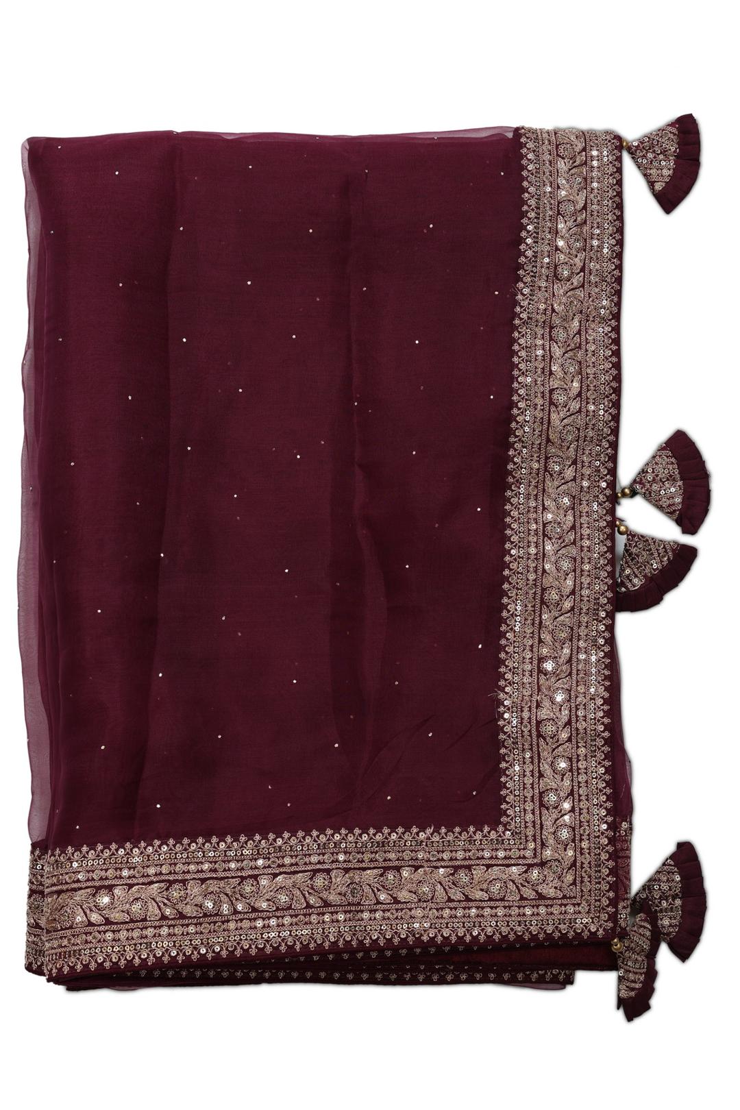 Maroon Fancy Organza Saree F00974