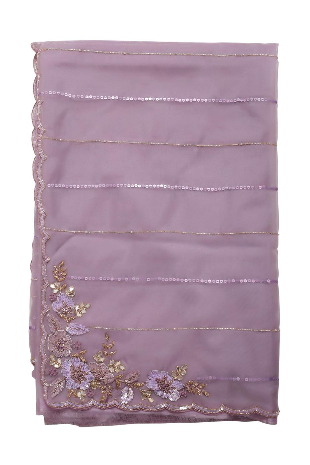 Light Lavender Embroidered Organza Saree F00901E