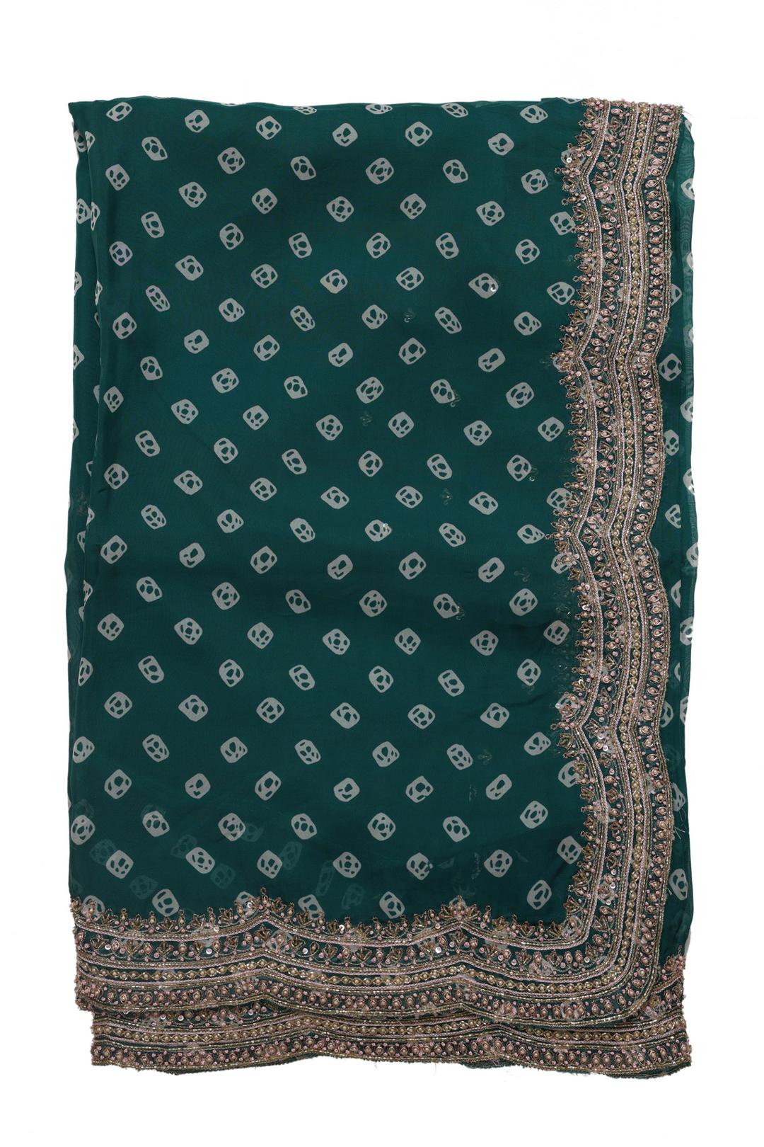 Bottle Green Embroidered And Printed Organza Saree DS1010