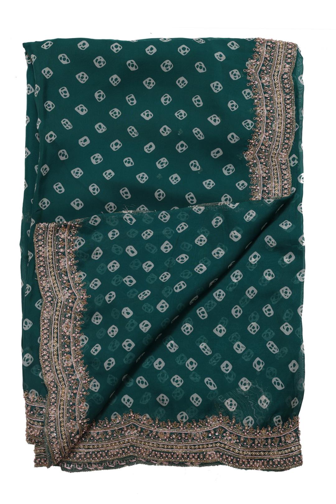 Bottle Green Embroidered And Printed Organza Saree DS1010