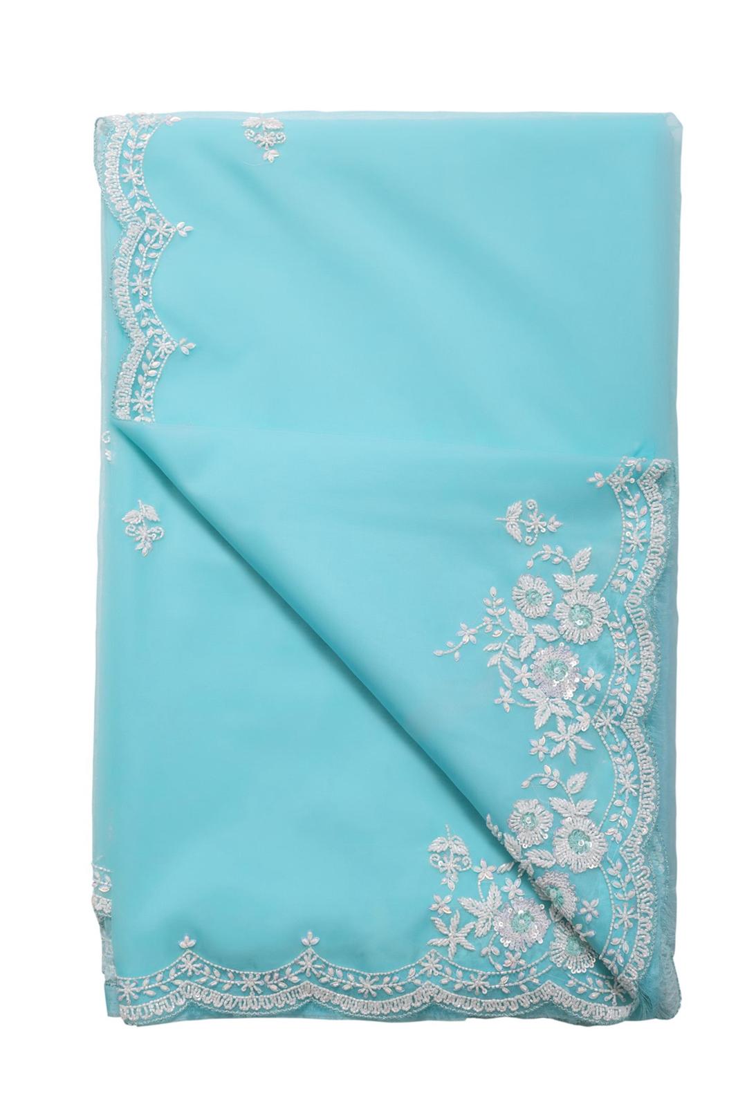 Sky Blue Embroidered Organza Saree F00899A