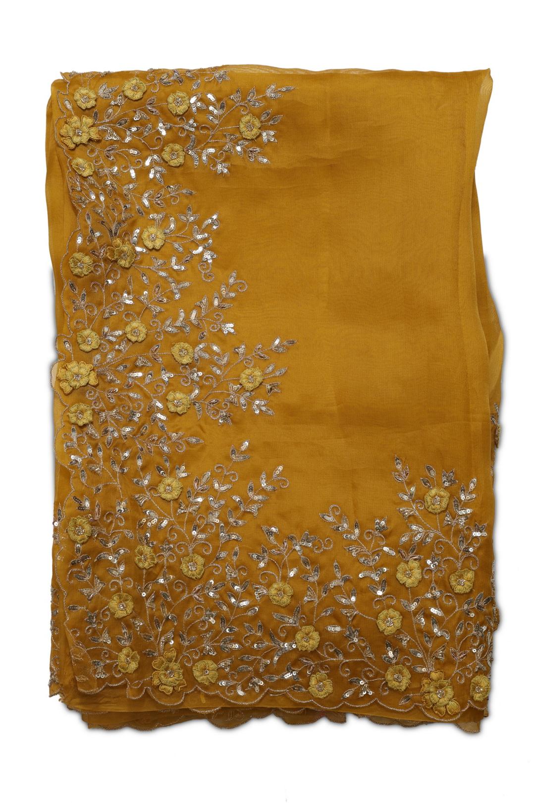 Mustard Embroidered Organza Saree ES1351B