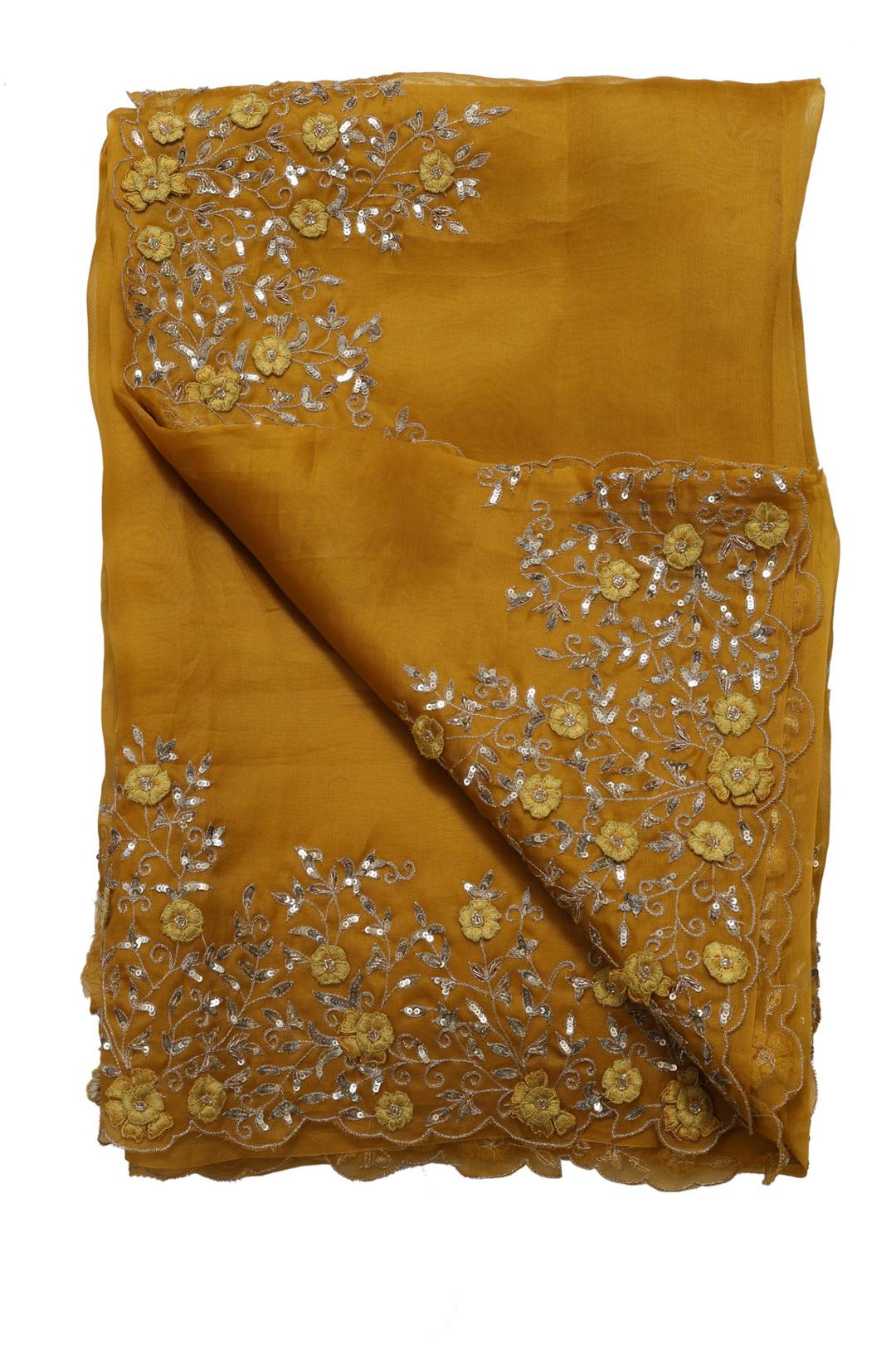 Mustard Embroidered Organza Saree ES1351B