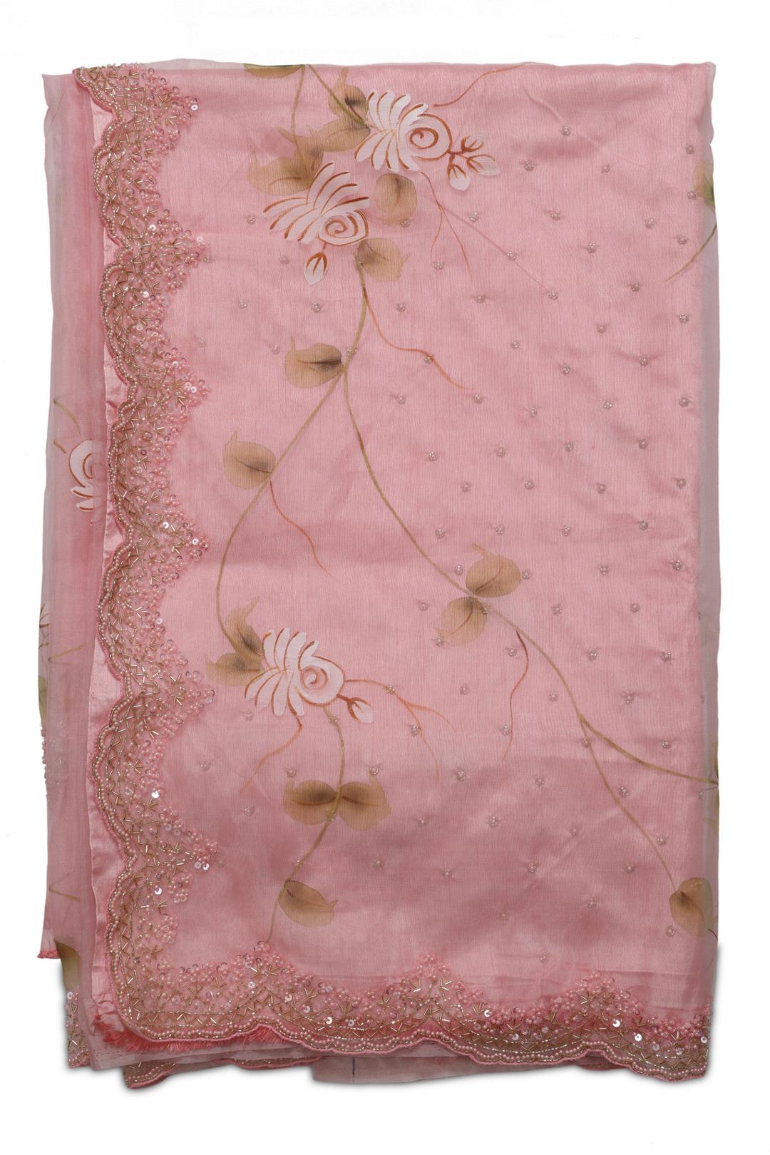 Baby Pink Printed Organza Saree DS0177A