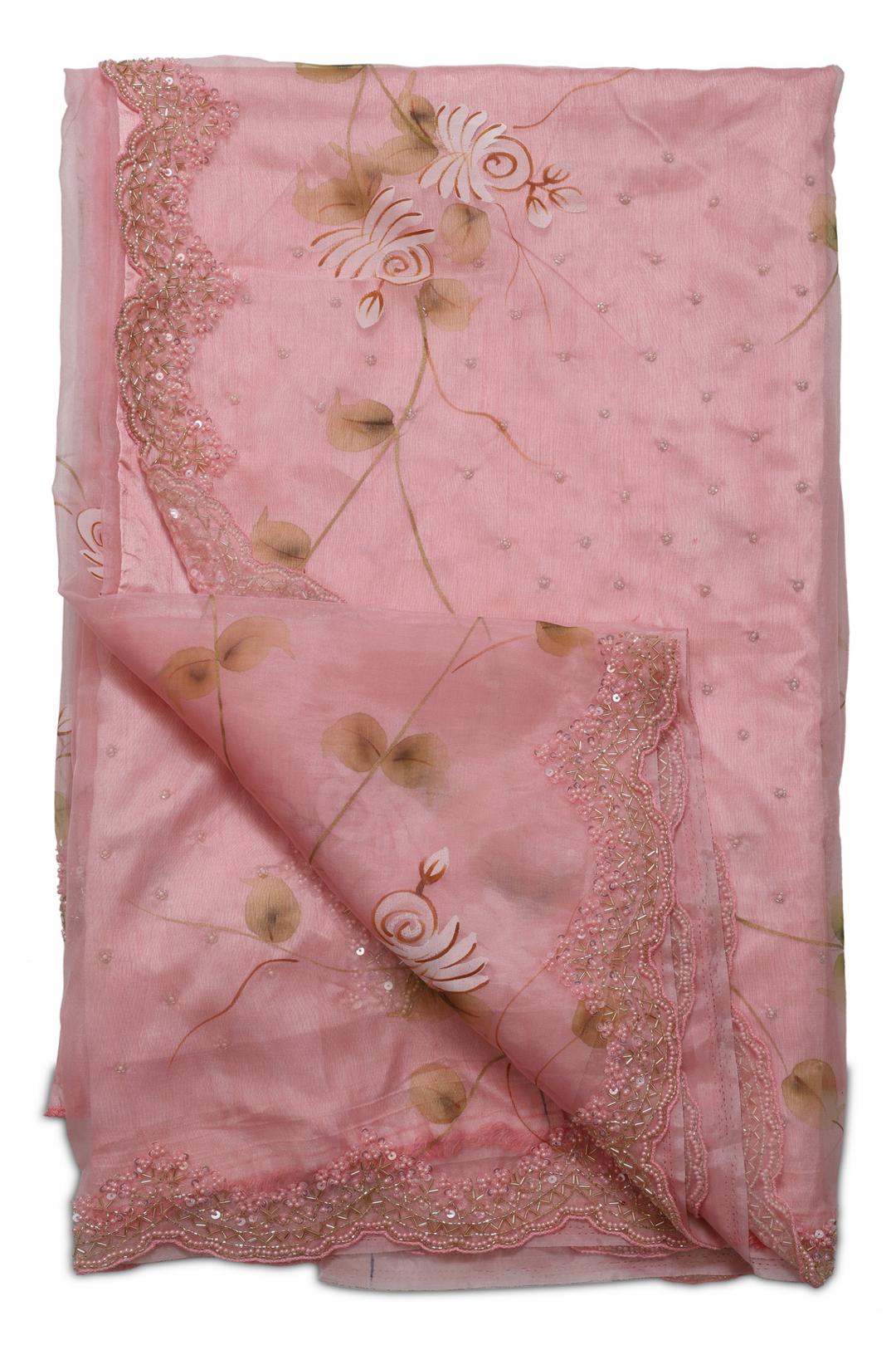 Baby Pink Printed Organza Saree DS0177A