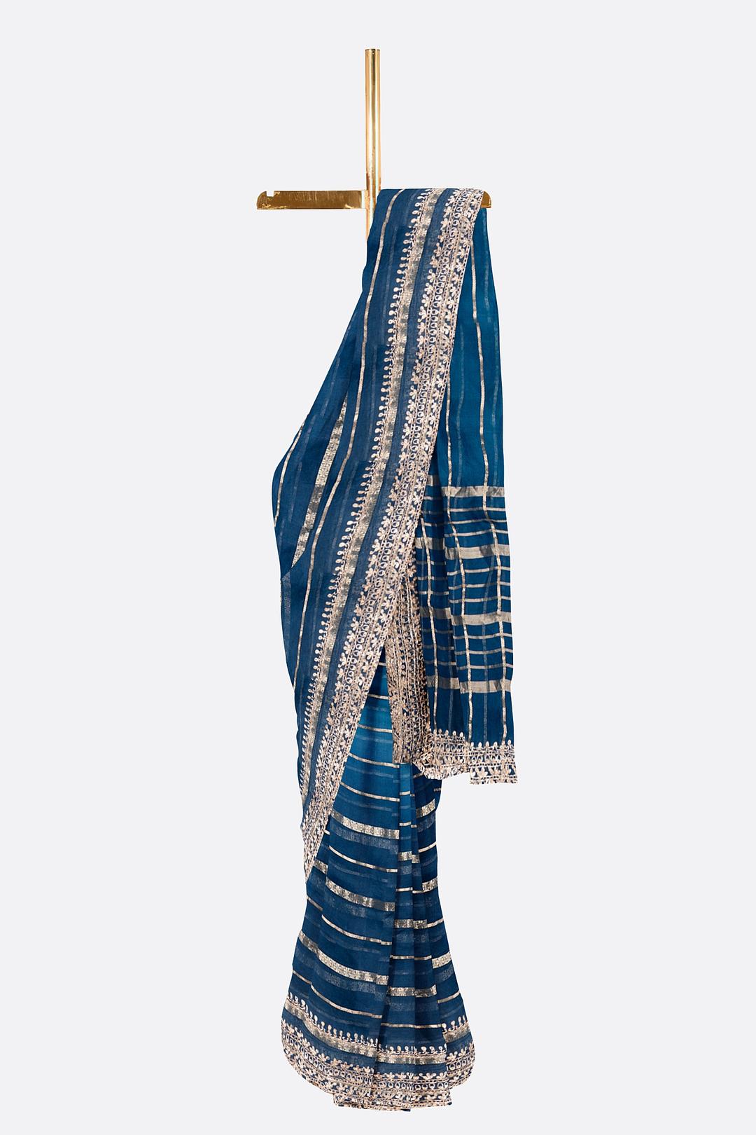 Blue Plain Organza Saree F01106