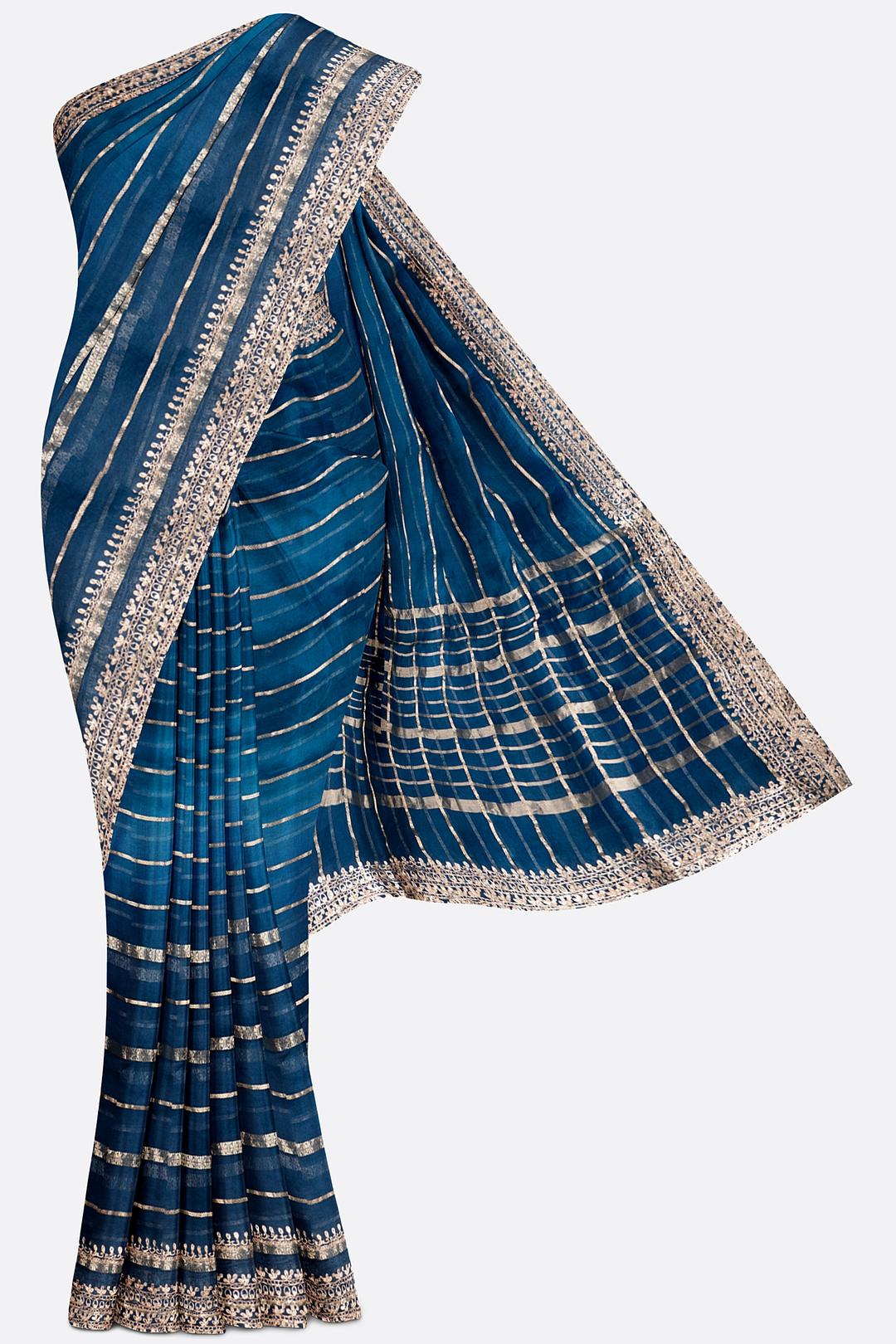 Blue Plain Organza Saree F01106