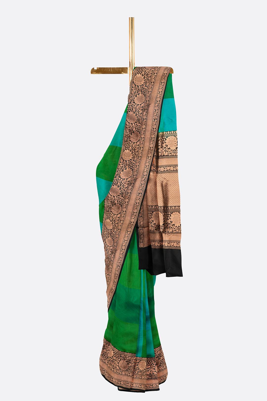 Blue And Green Woven Banaras Saree AB0716