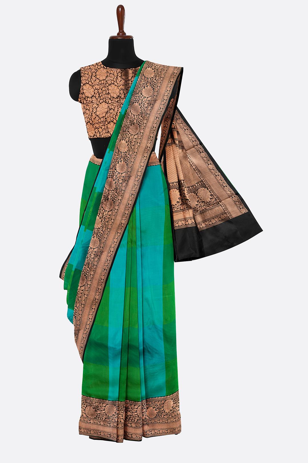 Blue And Green Woven Banaras Saree AB0716