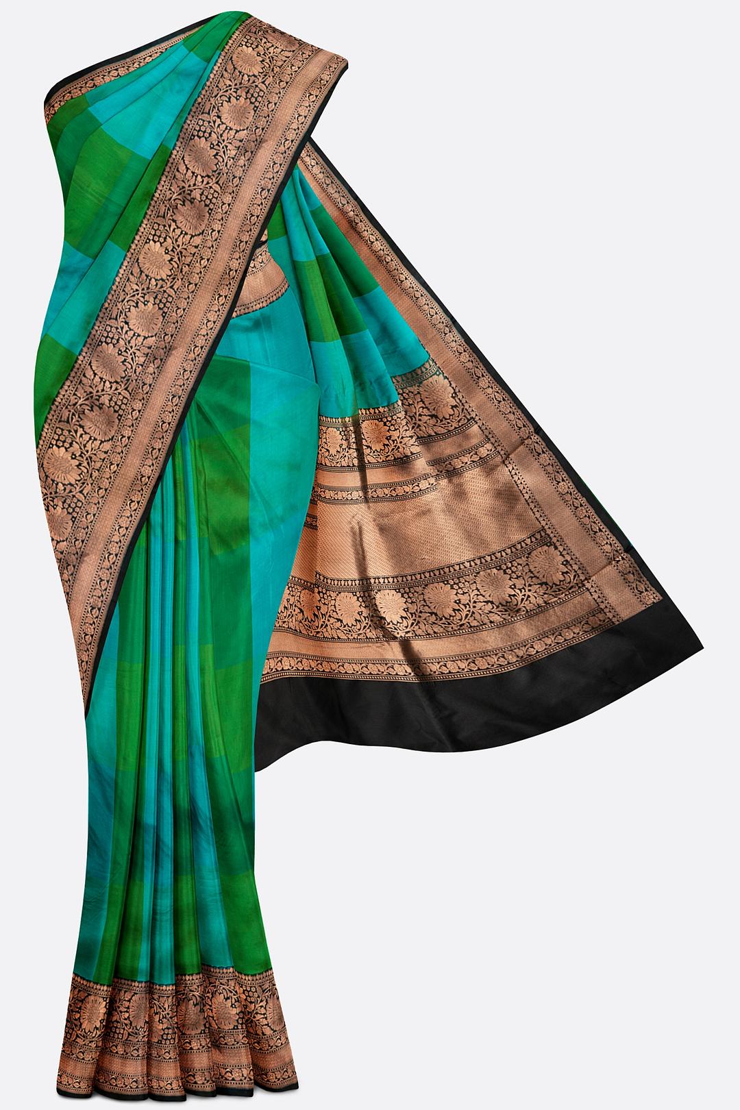 Blue And Green Woven Banaras Saree AB0716