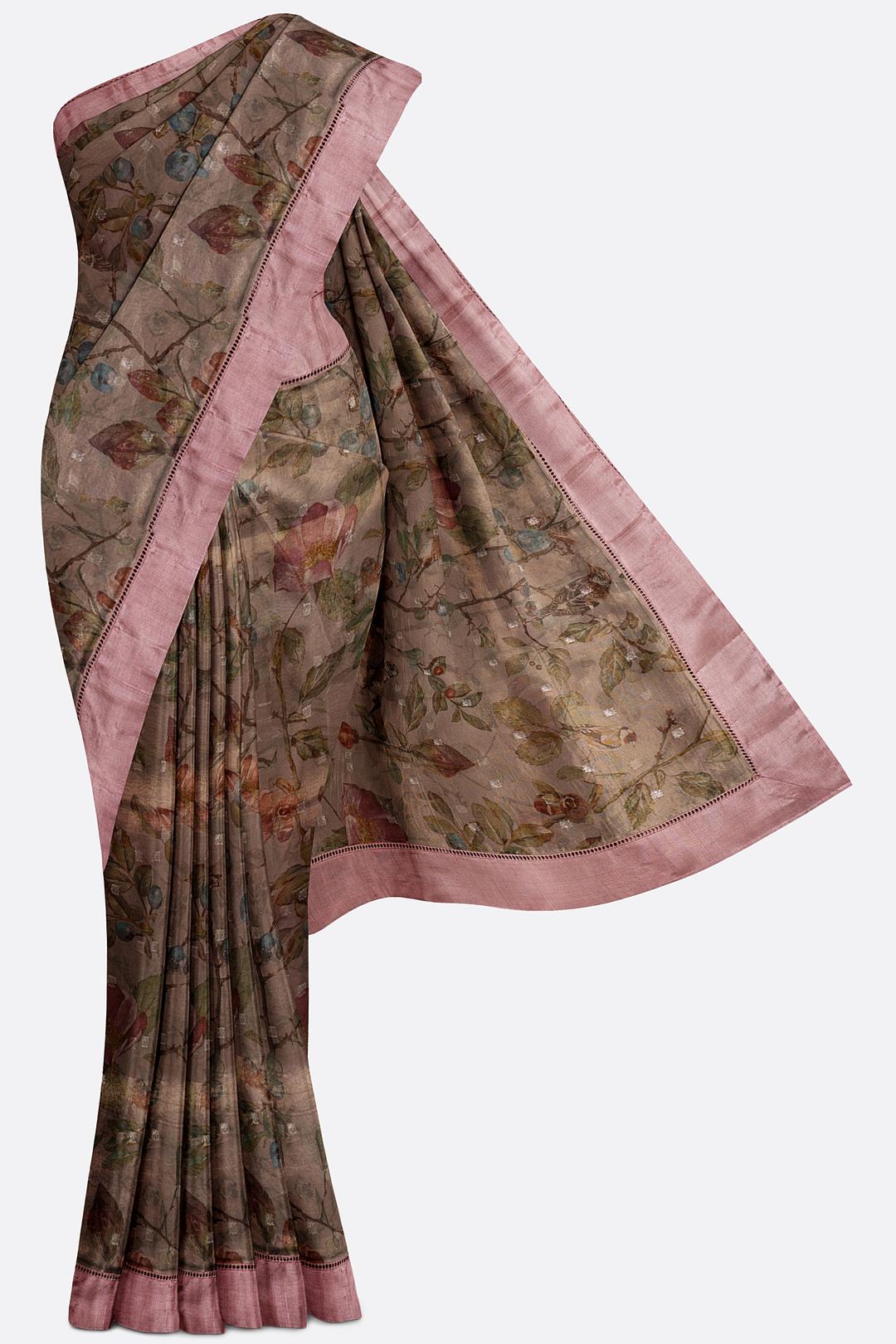 Brown Printed Tissue Saree F00694