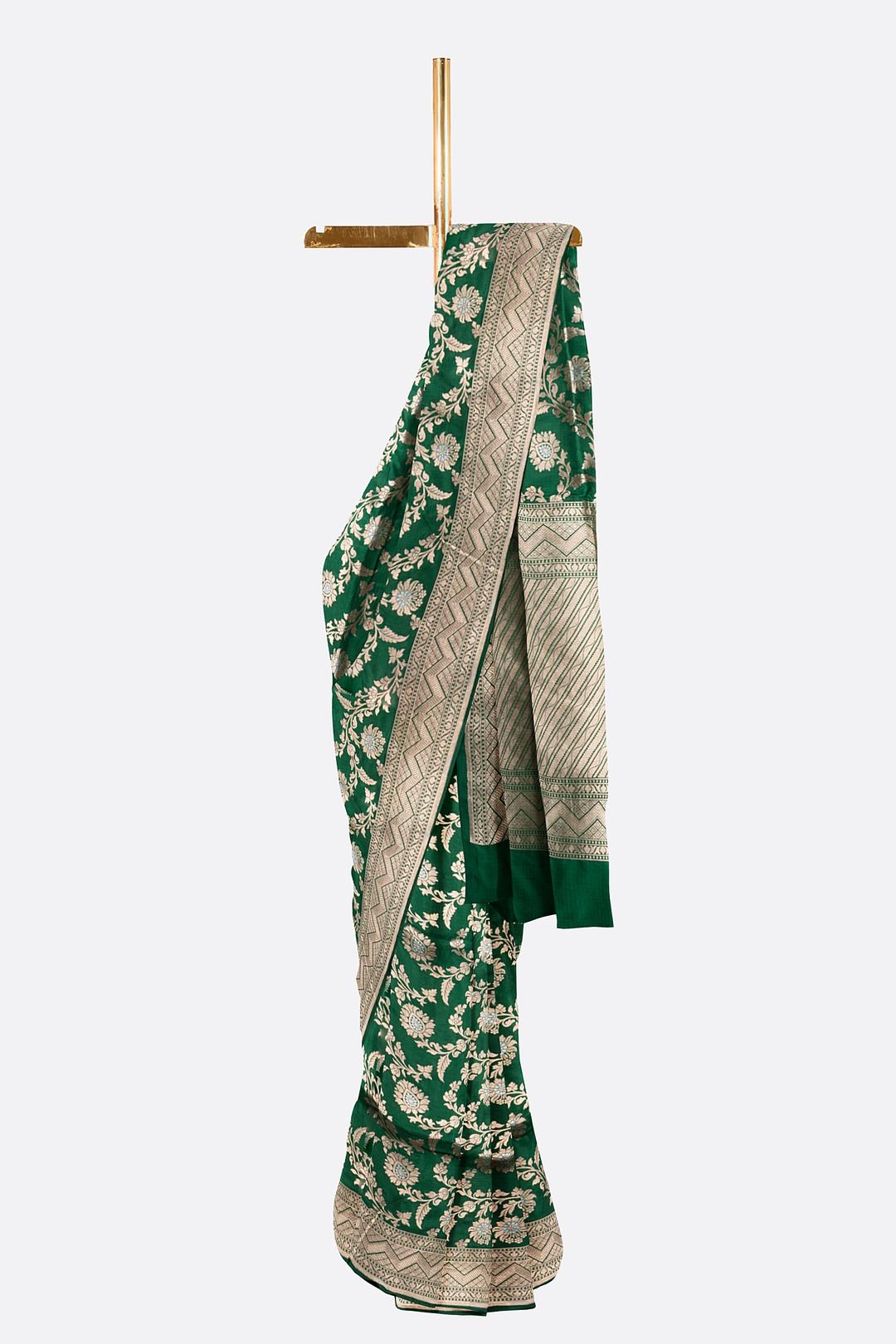 Dark Green Woven Banaras Saree F00211