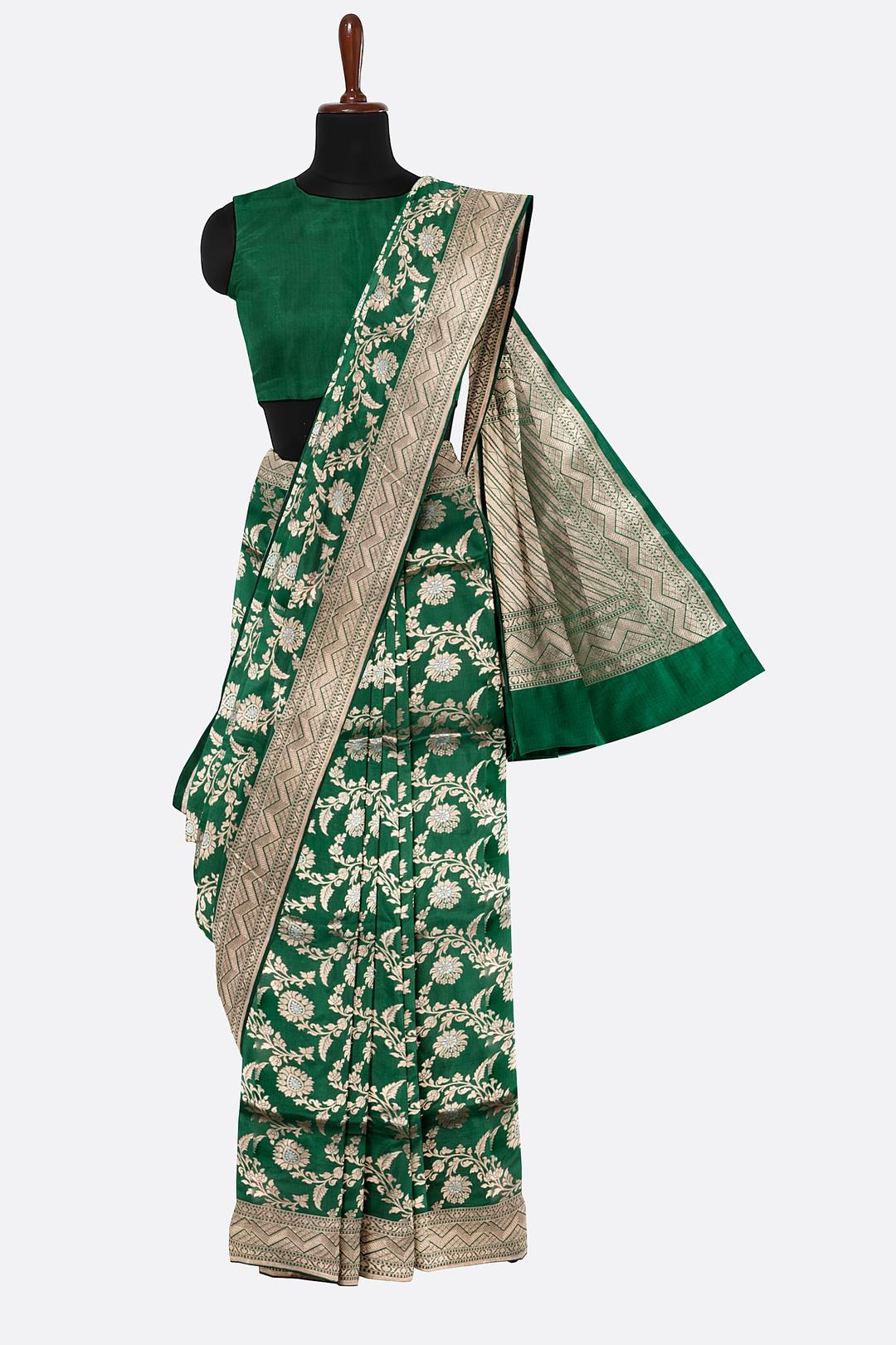 Dark Green Woven Banaras Saree F00211