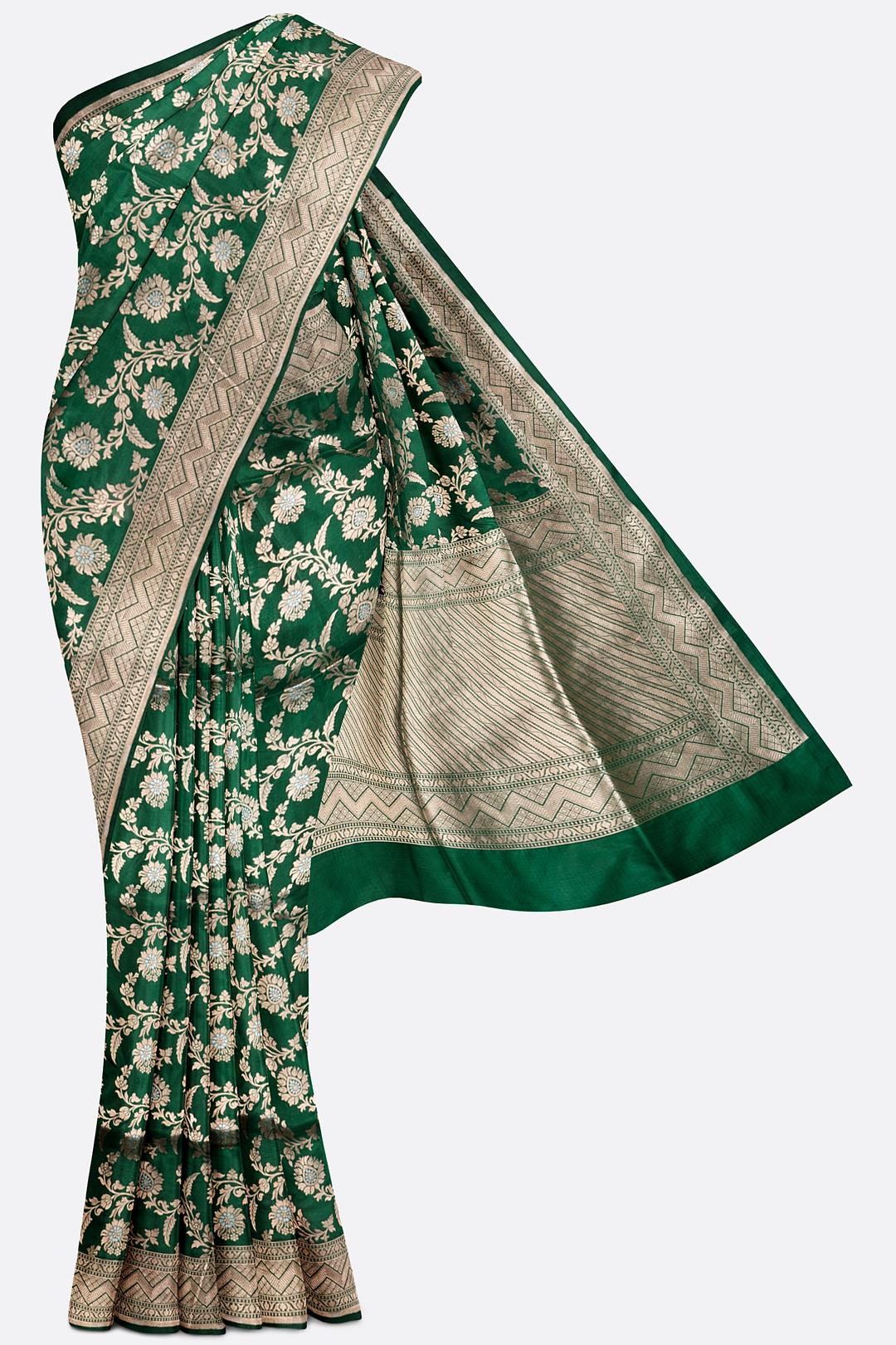 Dark Green Woven Banaras Saree F00211