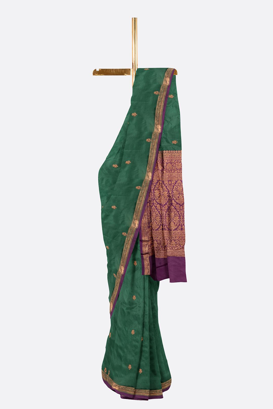 Dark Green Woven Banaras Saree DS004