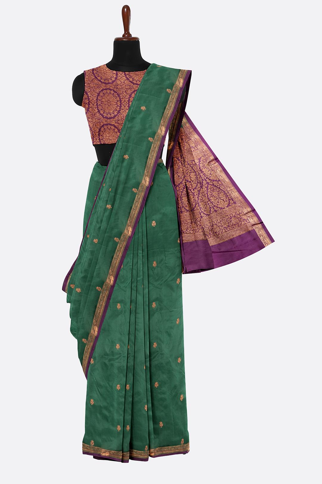 Dark Green Woven Banaras Saree DS004