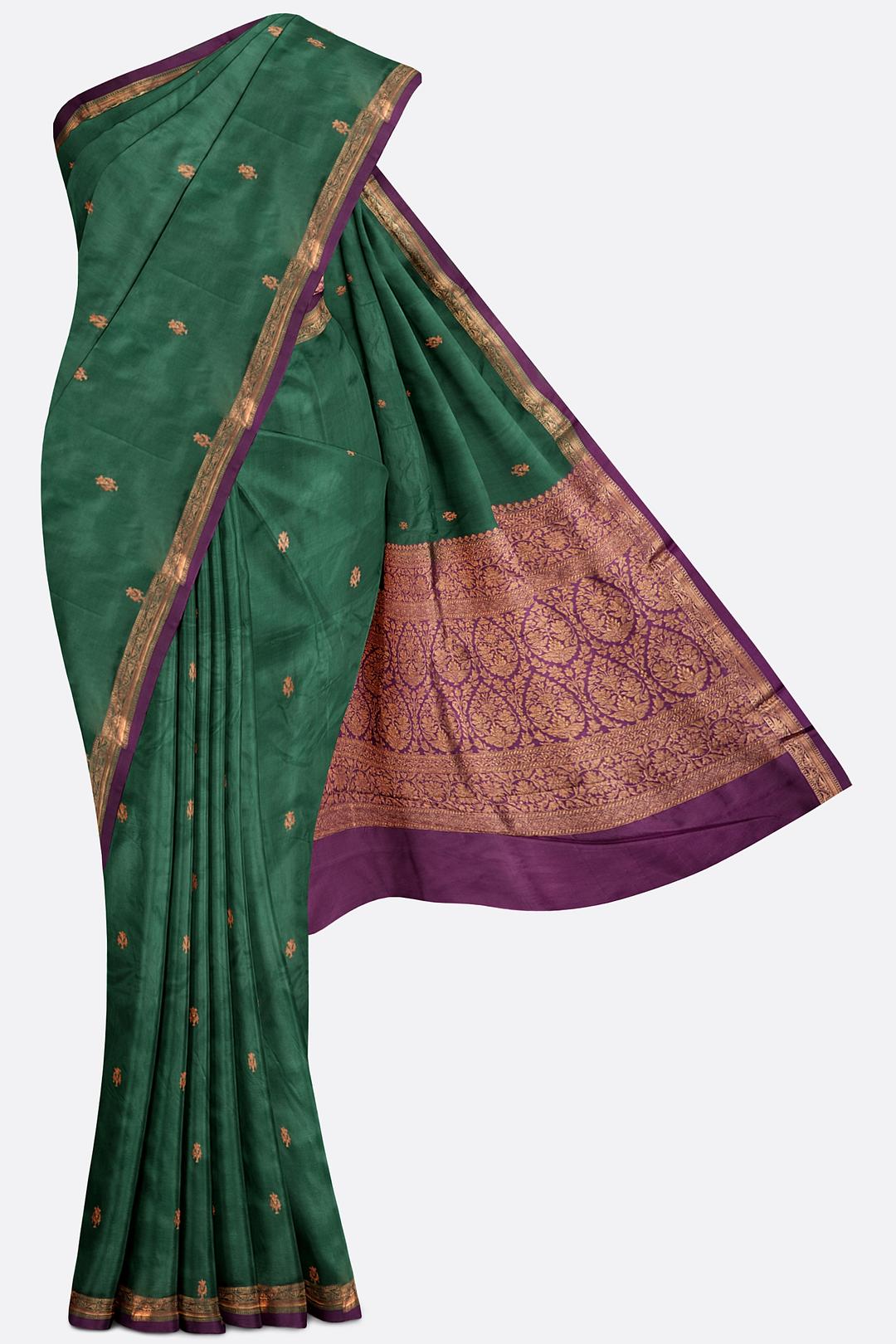 Dark Green Woven Banaras Saree DS004