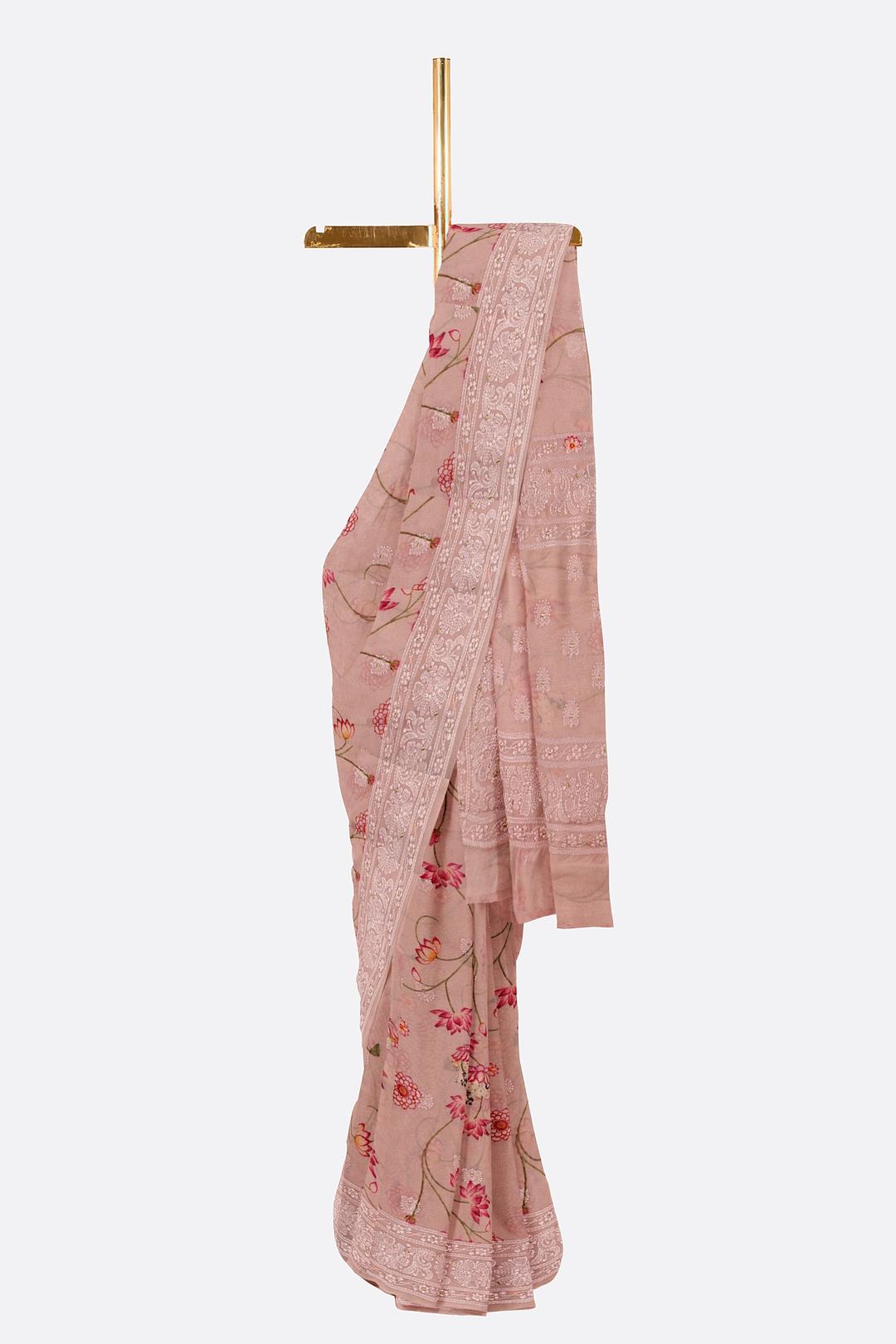 Dark Rose Printed Georgette Saree F00476