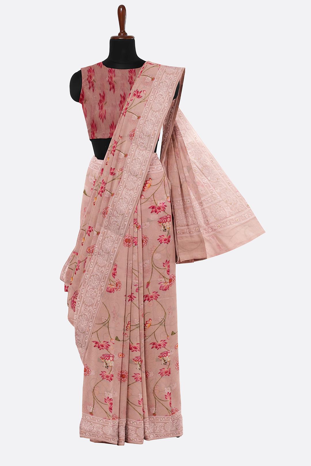 Dark Rose Printed Georgette Saree F00476