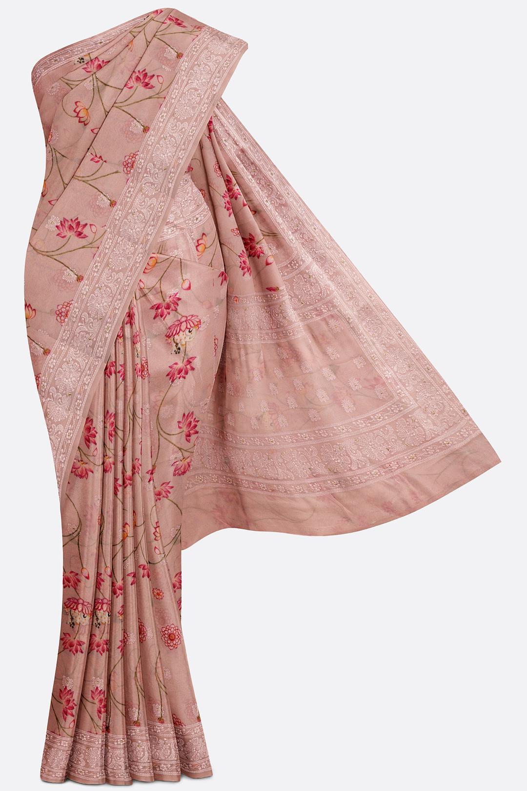 Dark Rose Printed Georgette Saree F00476