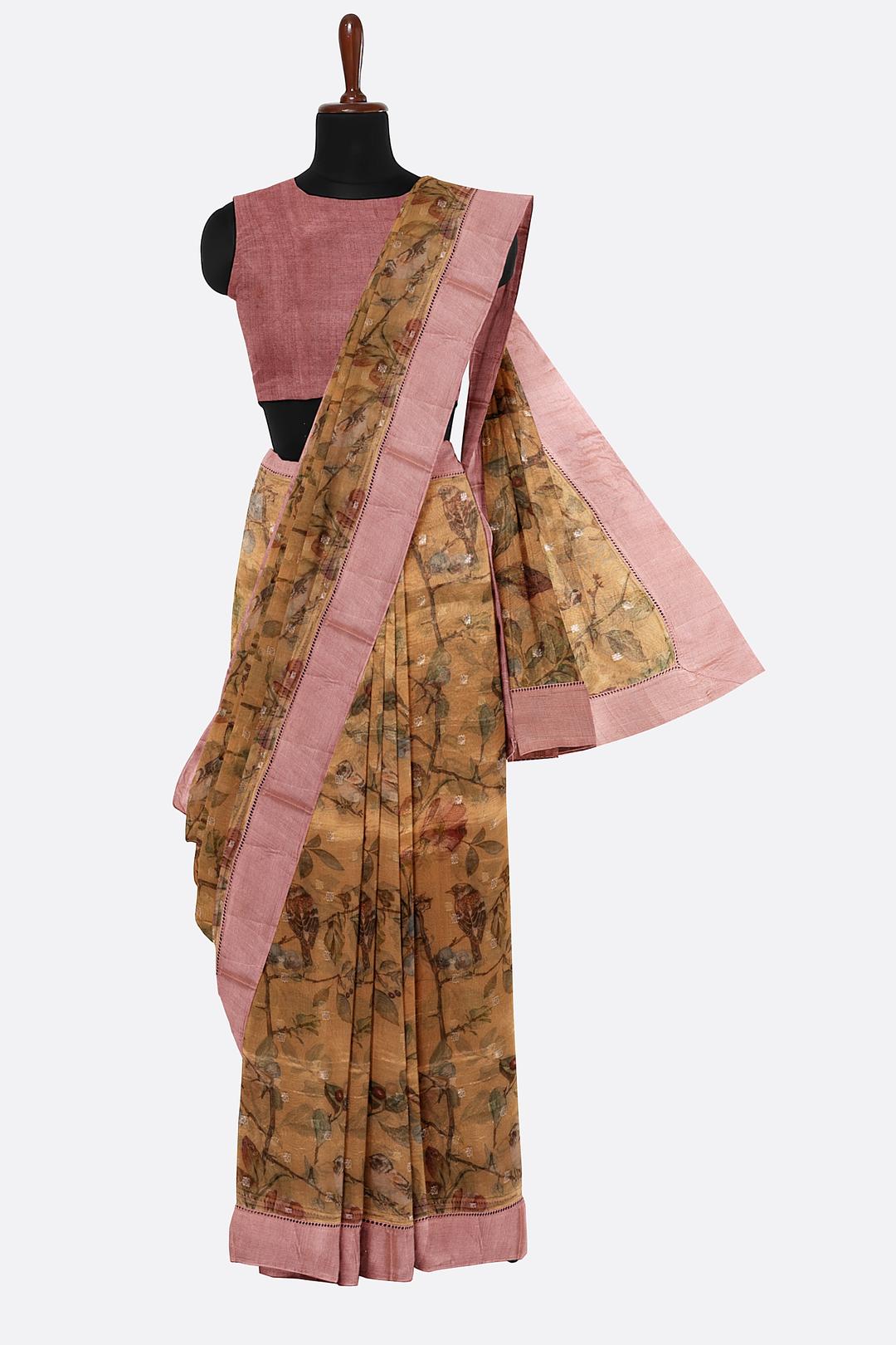 Gold Printed Tissue Saree F00694