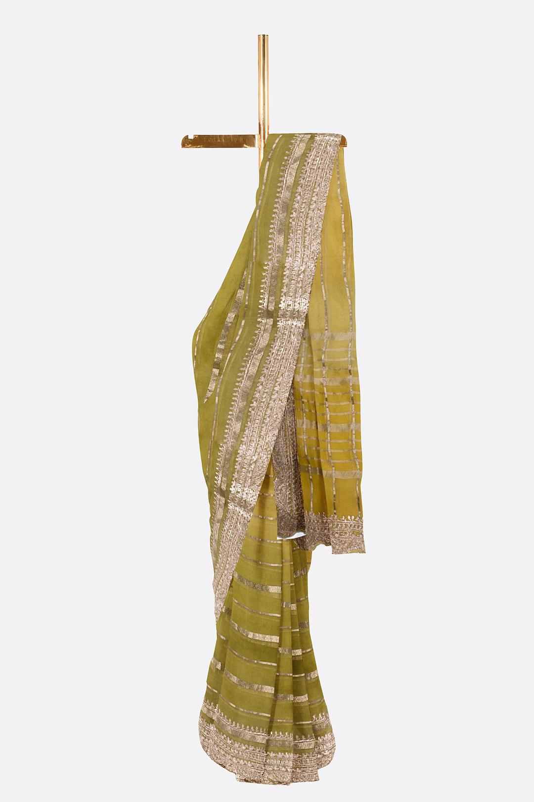 Green Plain Organza Saree F01106