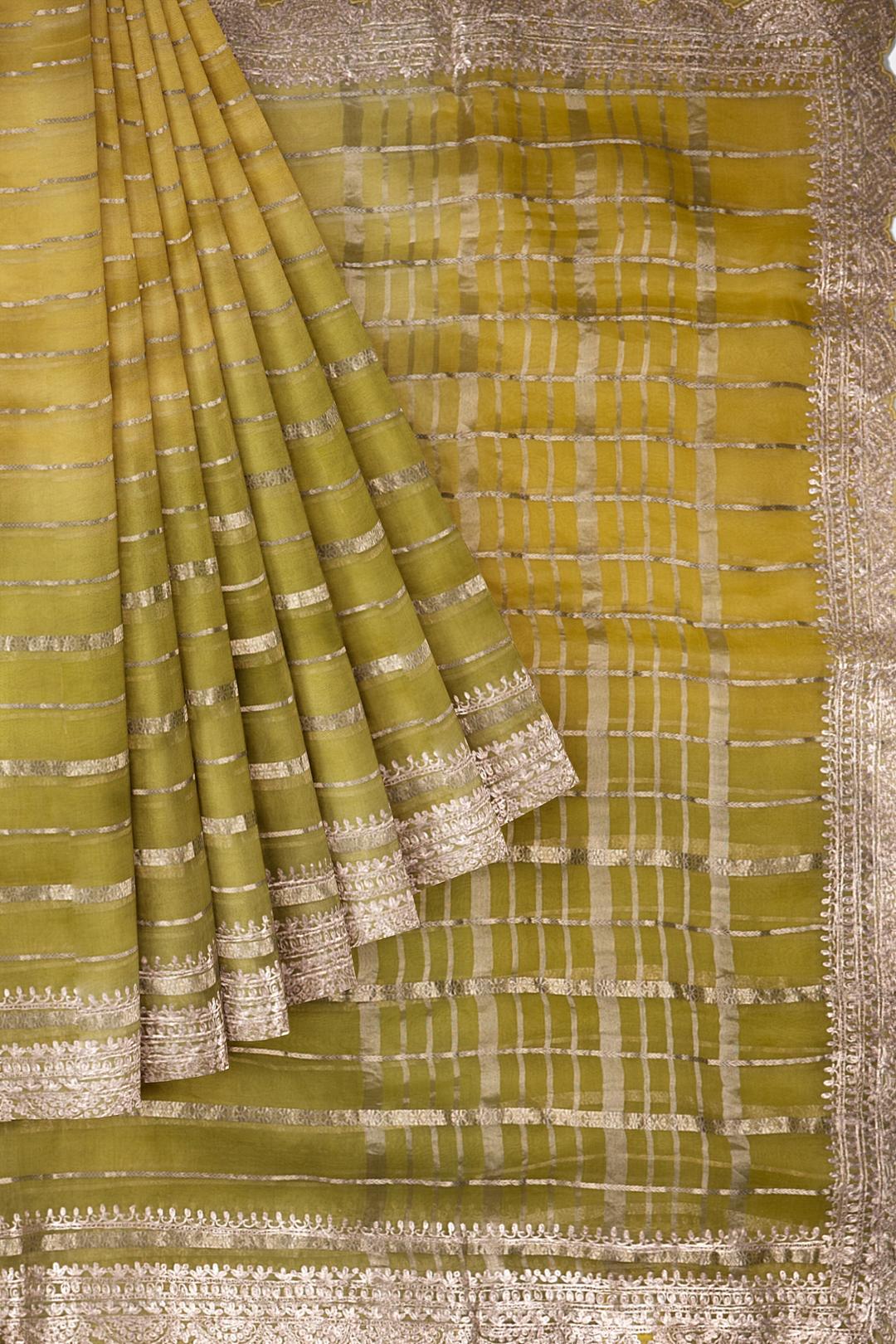 Green Plain Organza Saree F01106