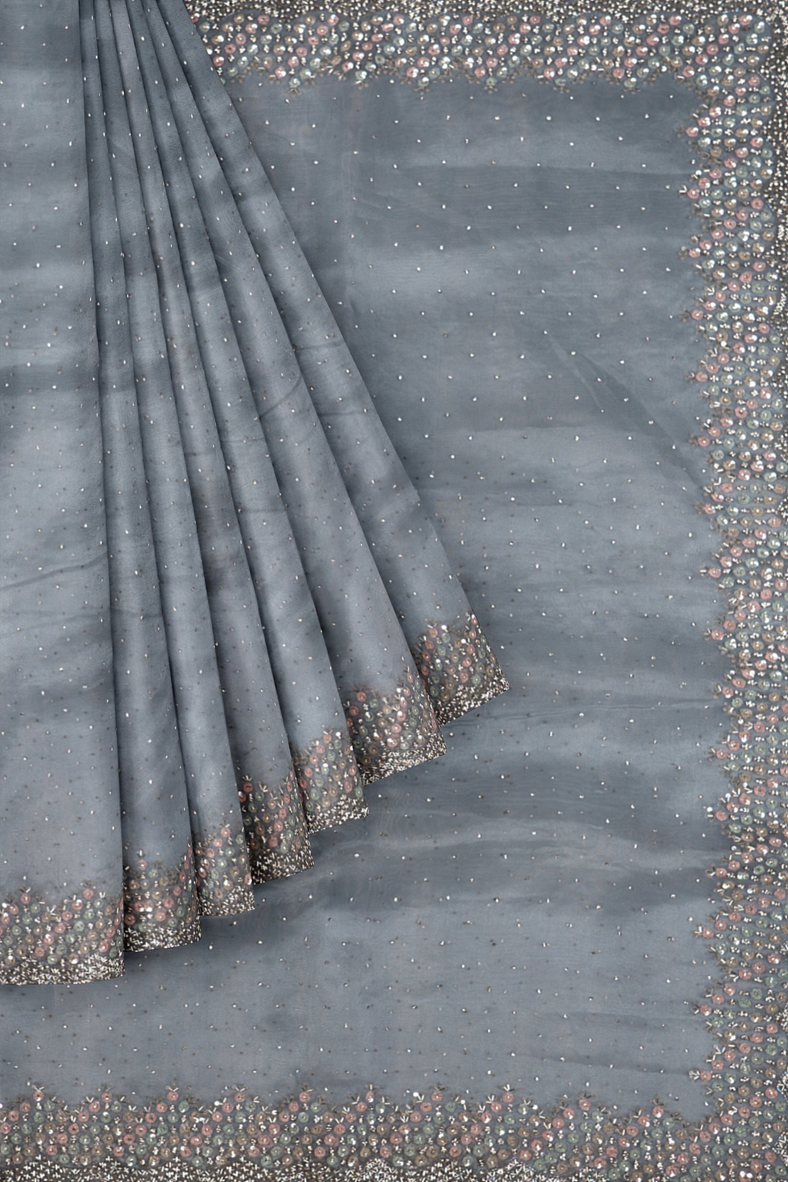 Grey Embroidered Organza Saree F01174