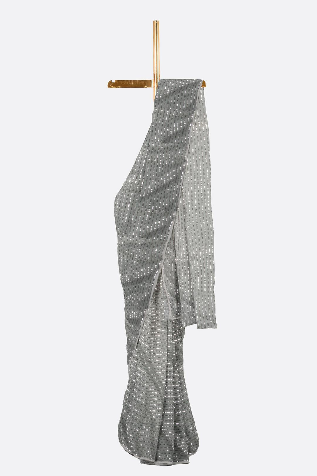 Grey Sequins Net Saree ES0188