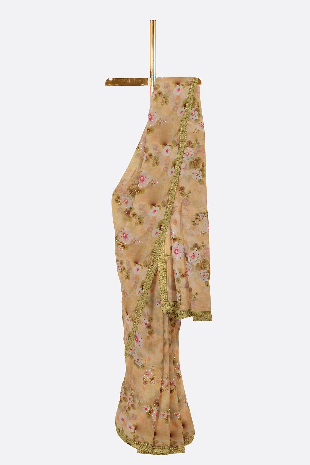 Lemon Yellow Printed Georgette Saree F00770