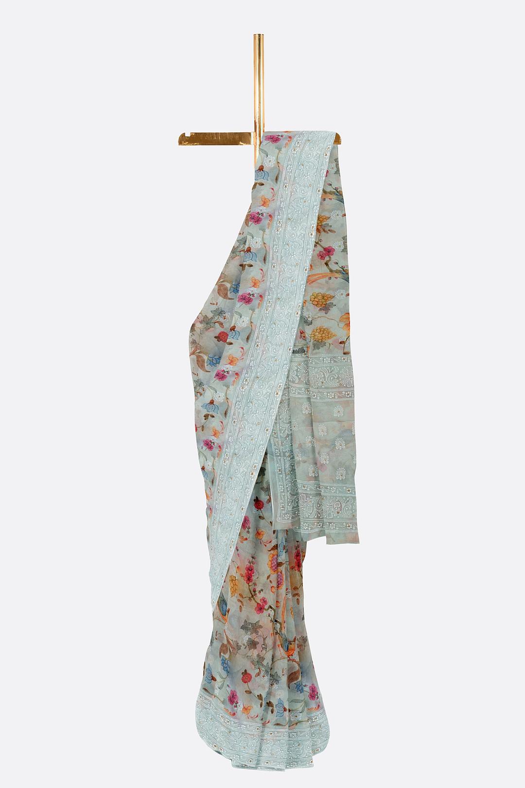 Light Blue Printed Georgette Saree F00476