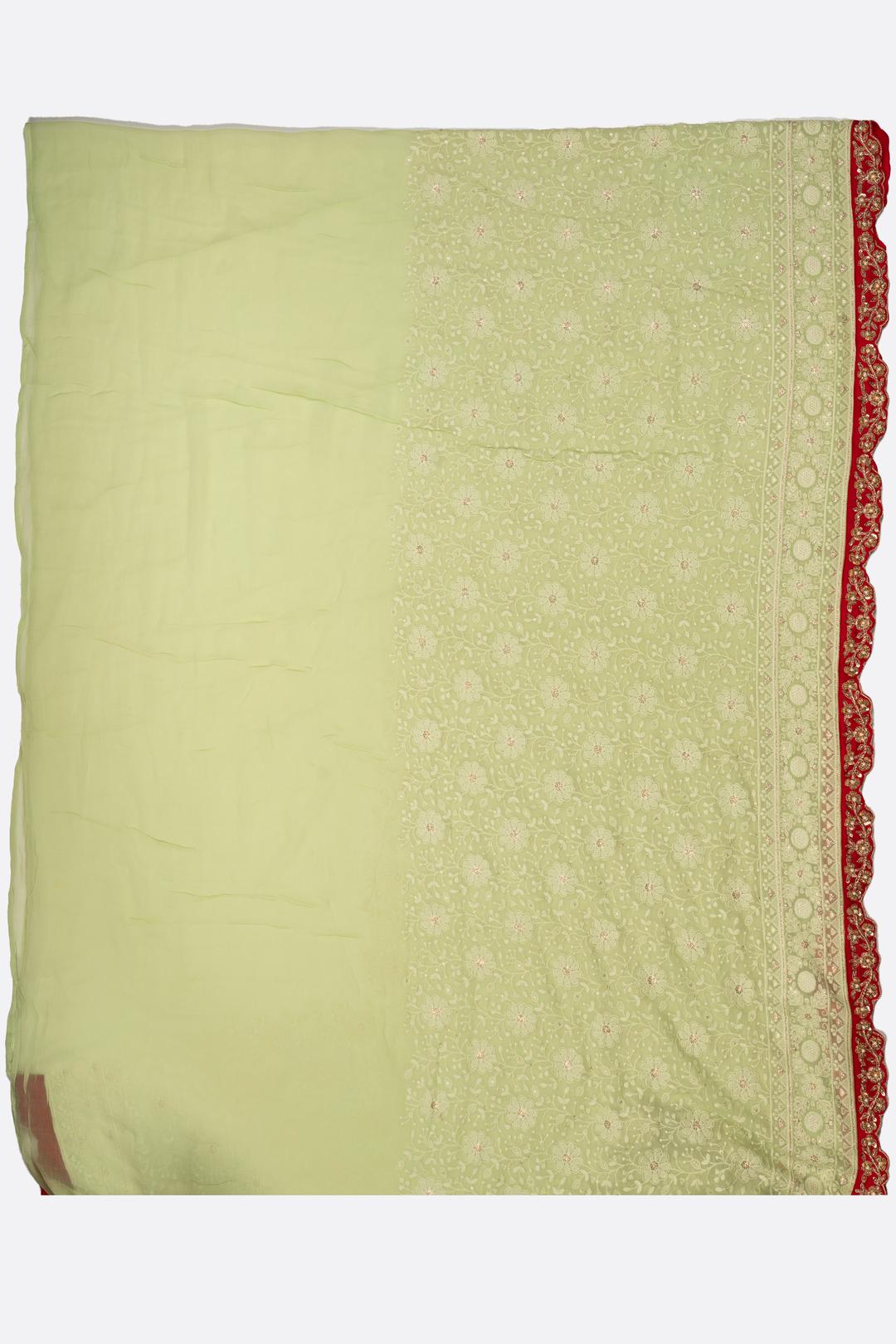 Light Green Embroidered Georgette Saree F01091